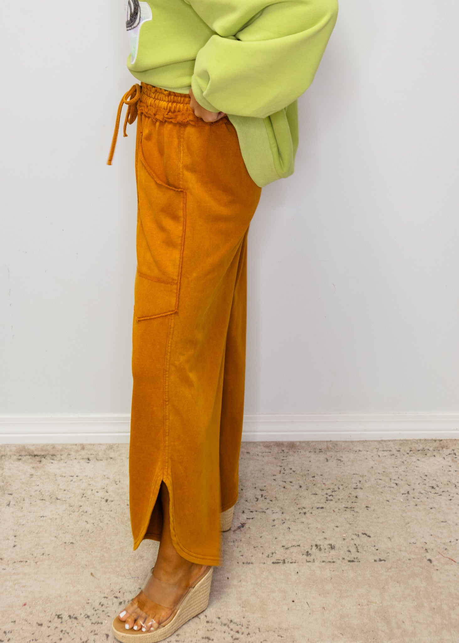Camel Tulip Cut Mineral Wash Pants