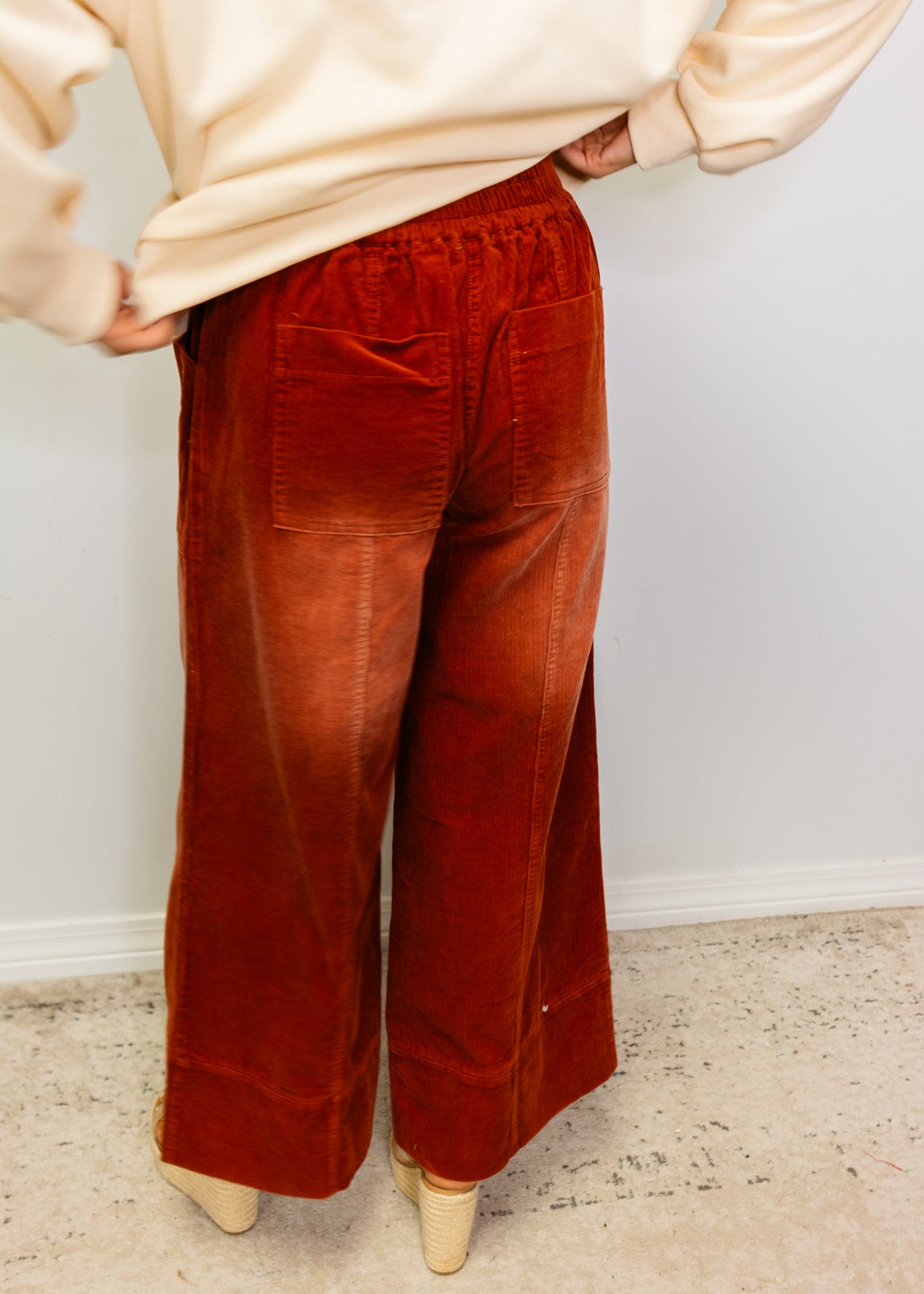Rust Corduroy Flare Drawstring Pants