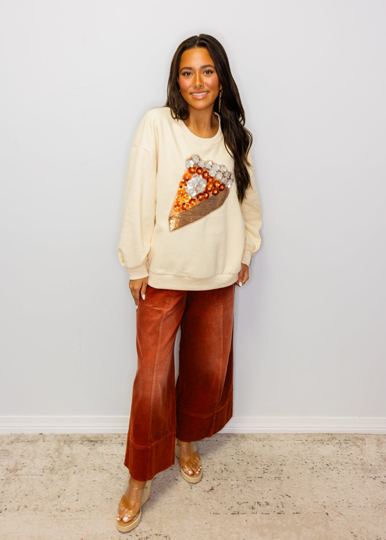 Rust Corduroy Flare Drawstring Pants