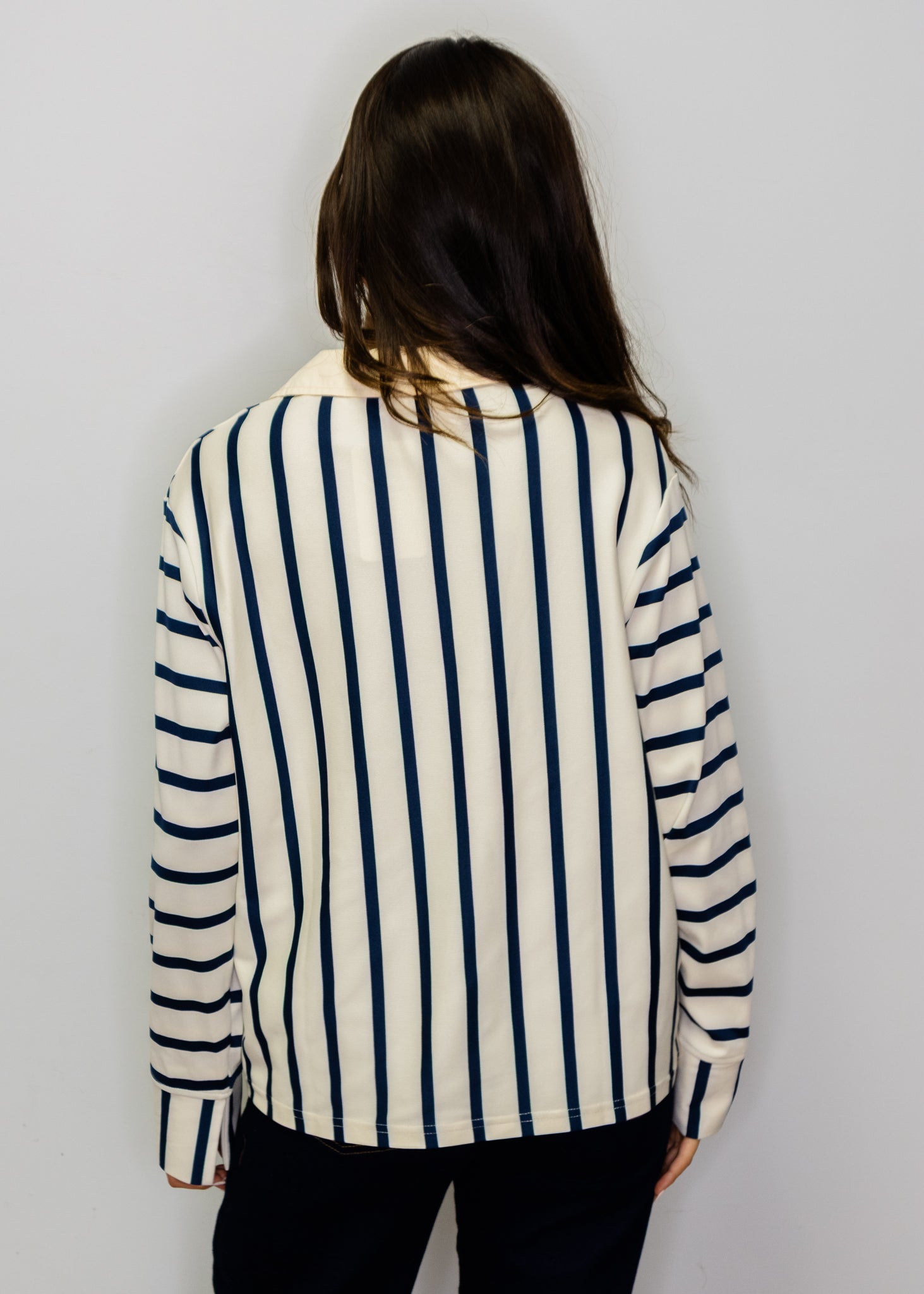 Cream & Navy Stripe Collar Top