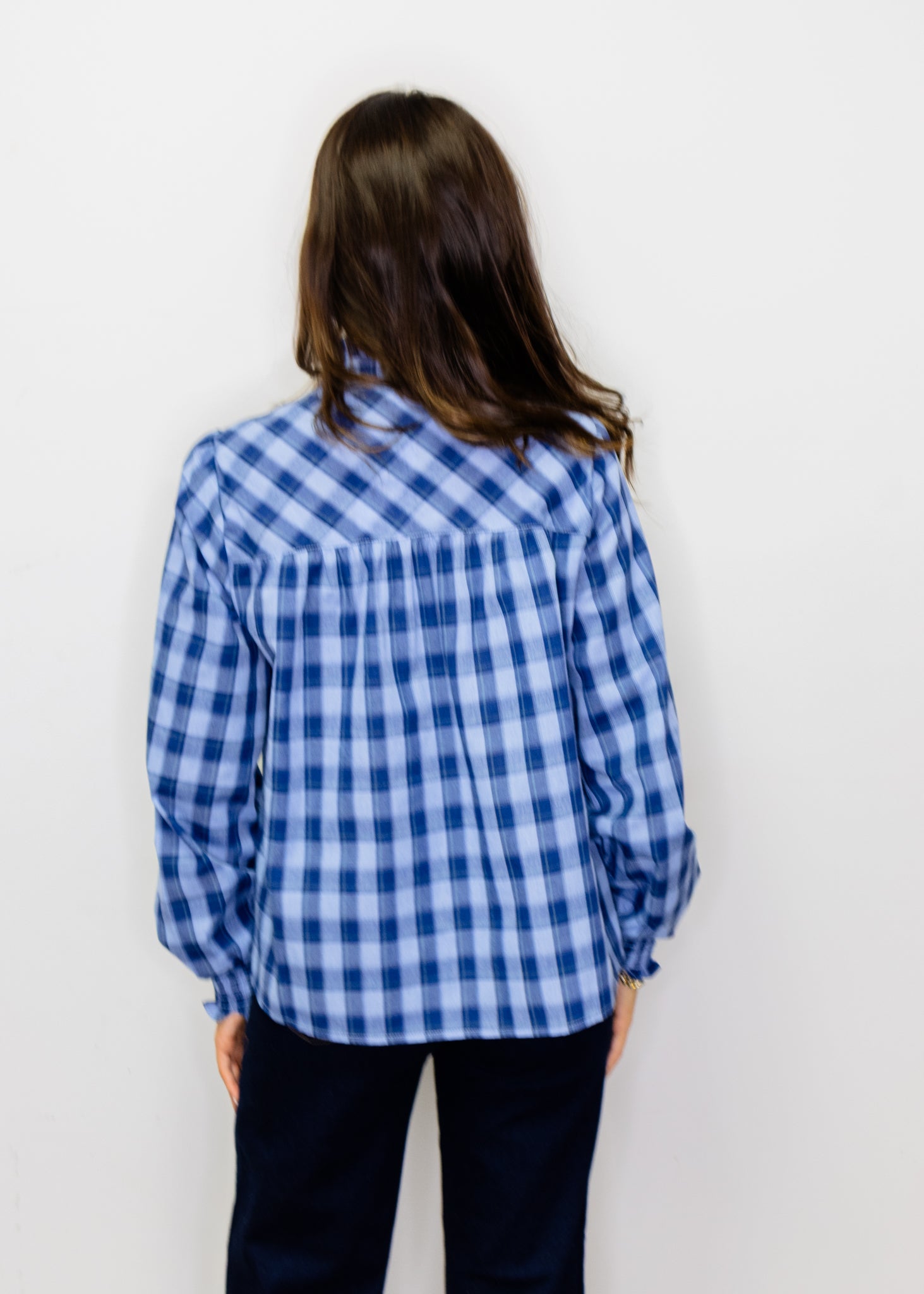 Blue Plaid Button Up Top