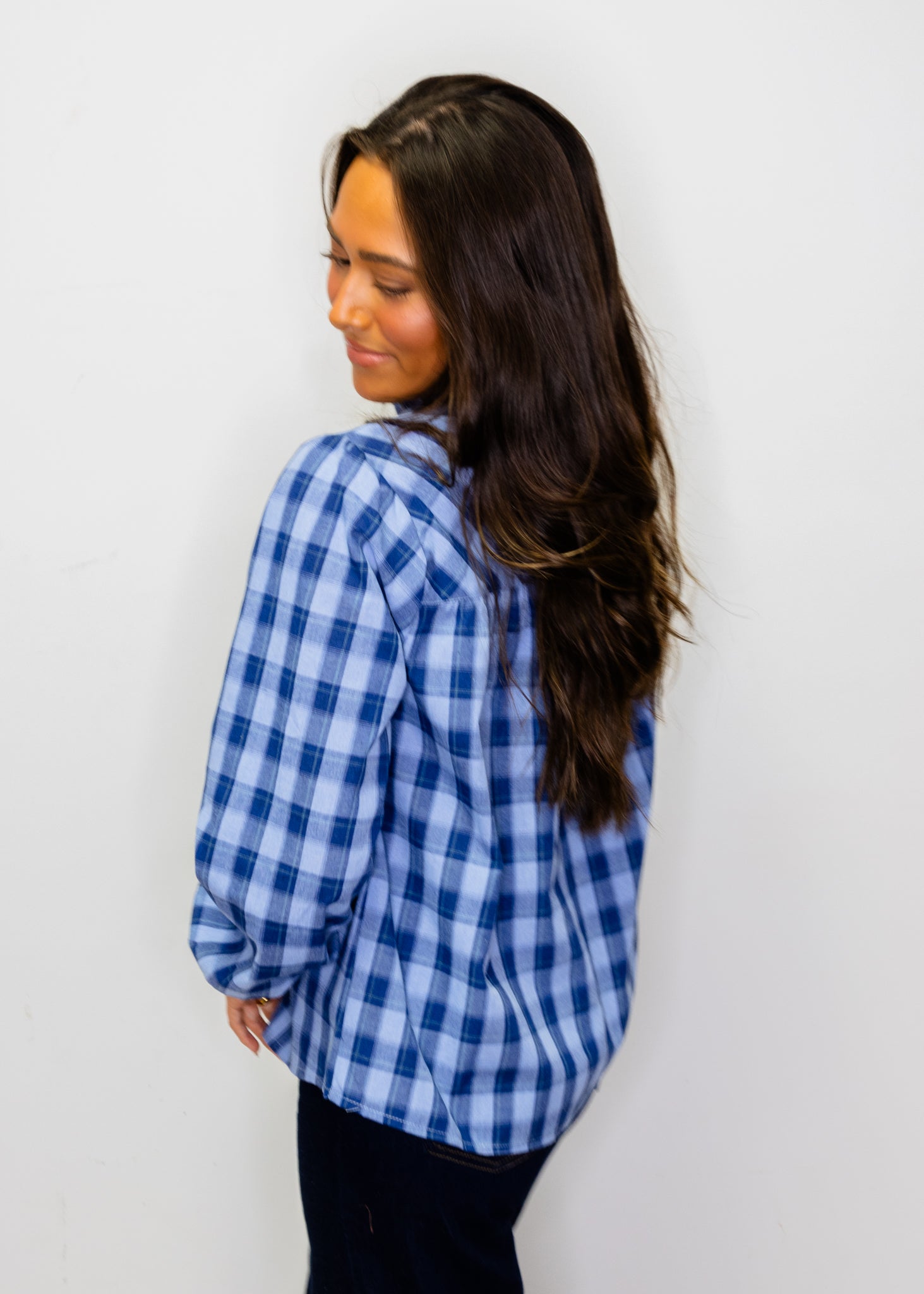 Blue Plaid Button Up Top