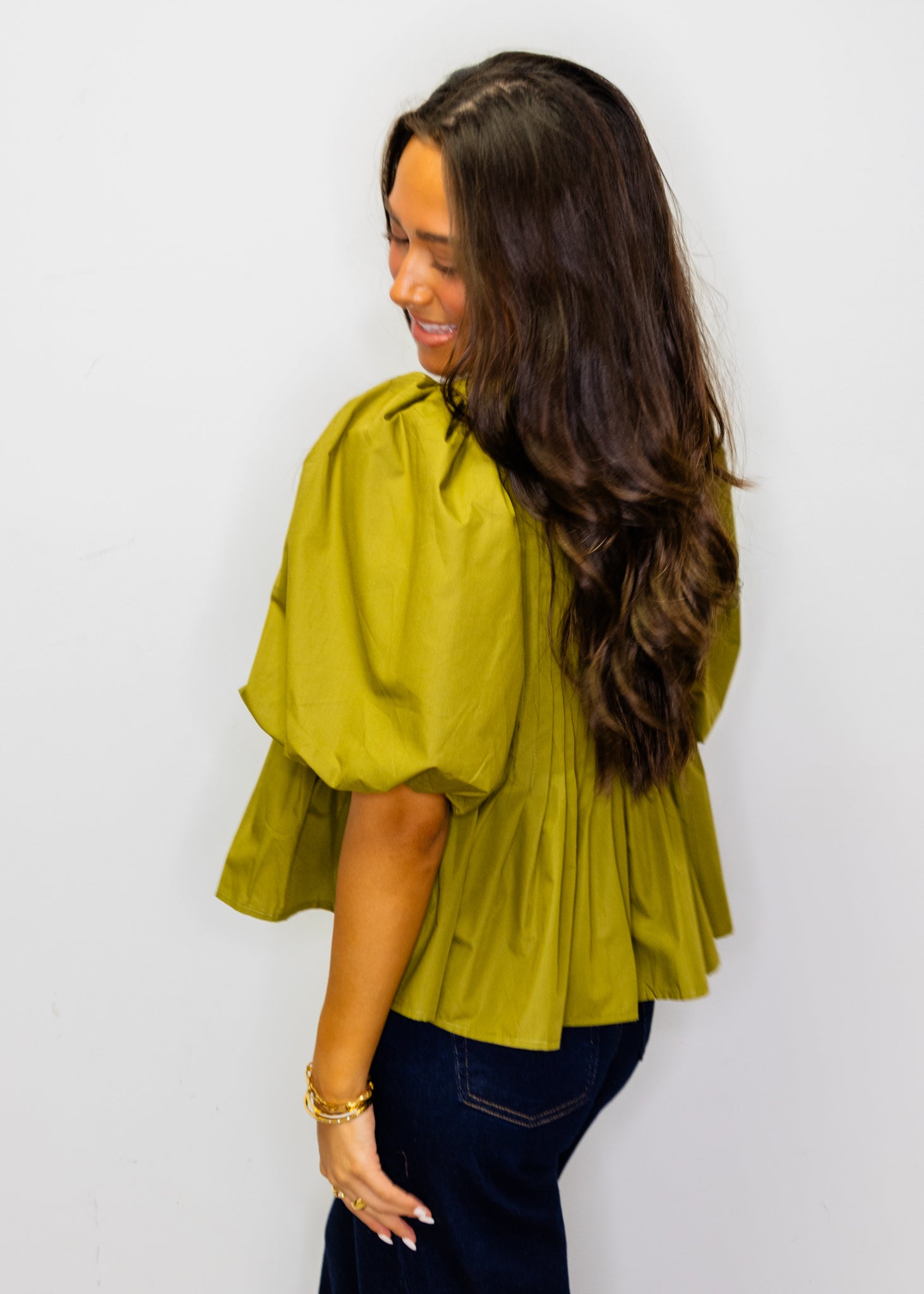 Martini Olive Round Neck Button Top