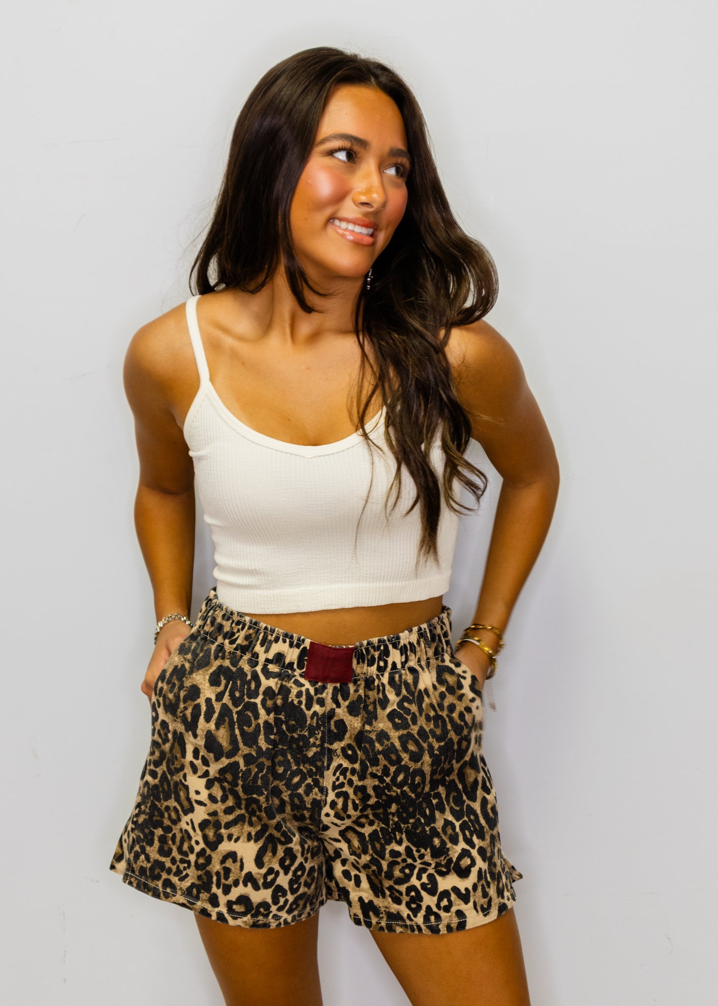 Elastic Waist Leopard Shorts