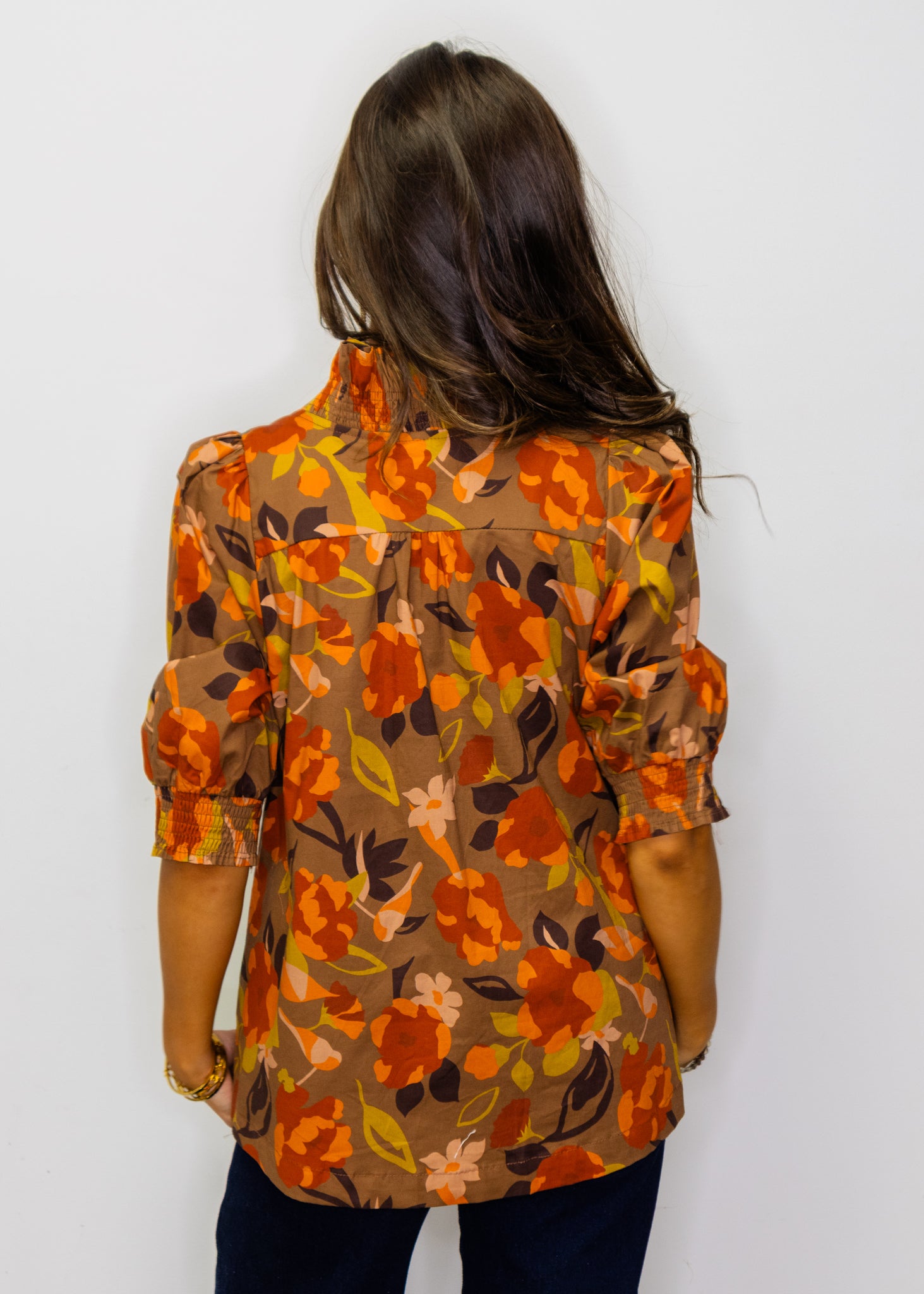 Brown Abstract Floral Print Blouse