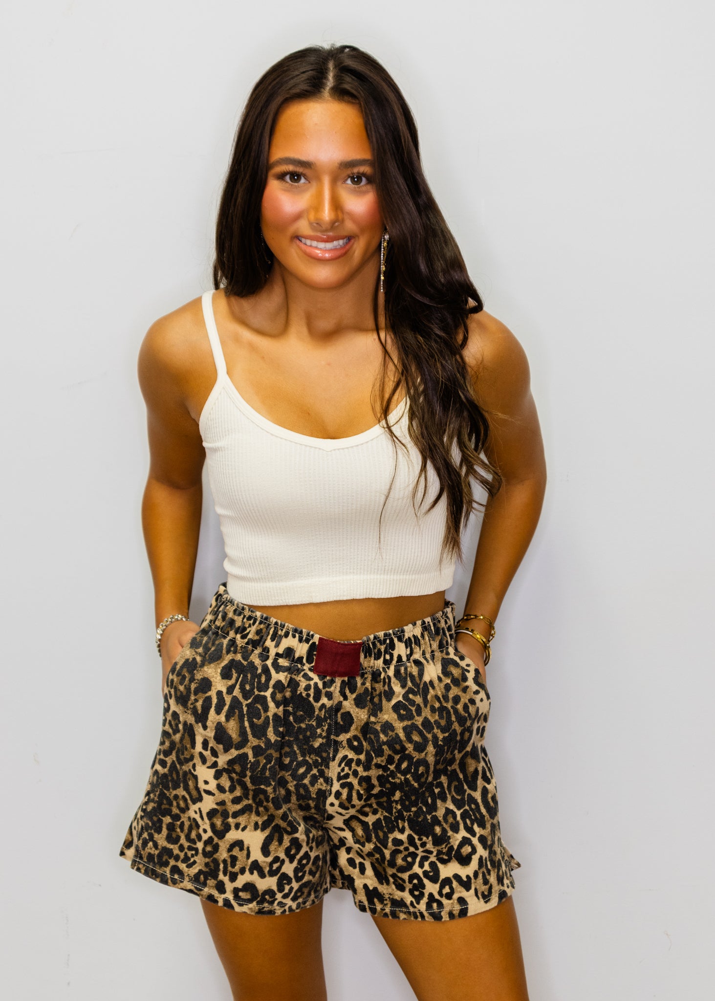 Elastic Waist Leopard Shorts
