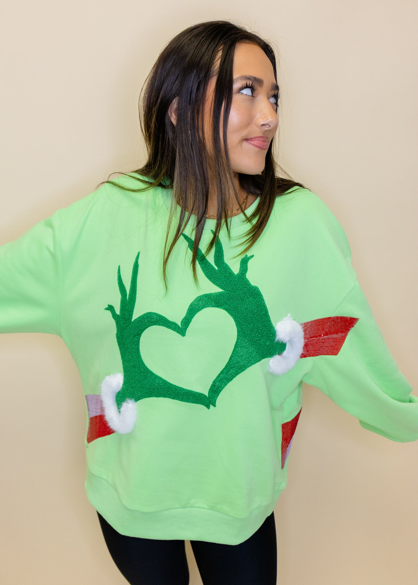 Green Grinch Heart Hands Sweatshirt