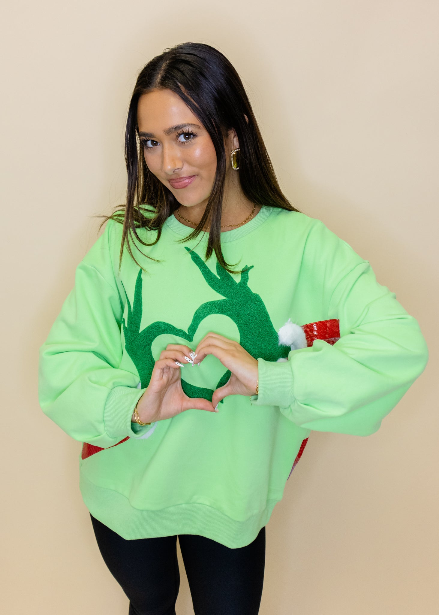 Green Grinch Heart Hands Sweatshirt