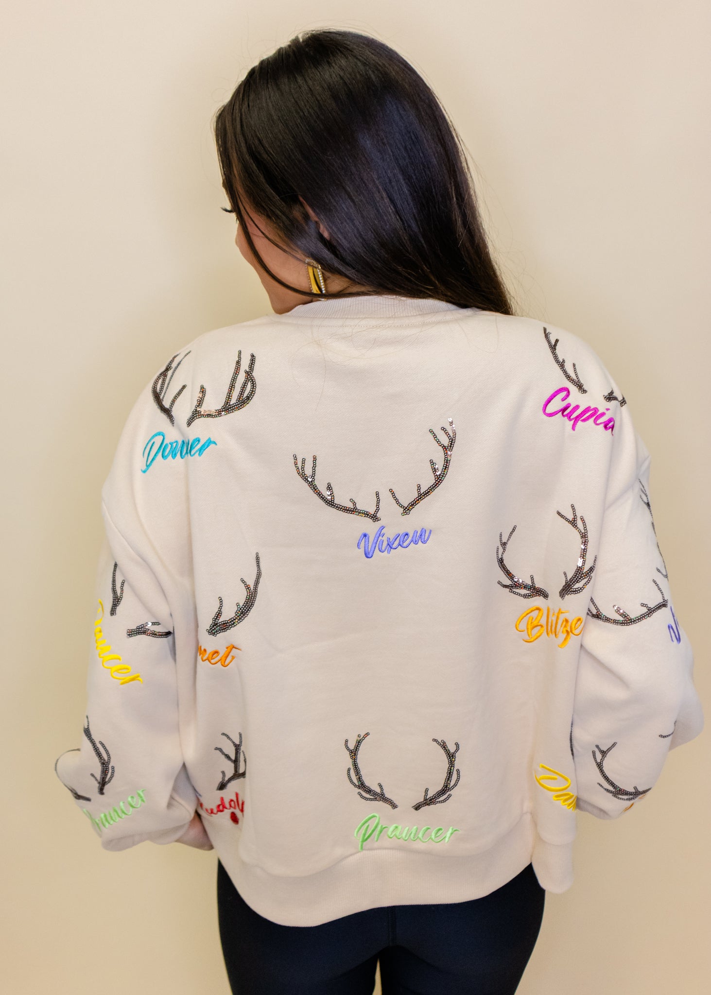 Tan Reindeer Name & Antler Sweatshirt