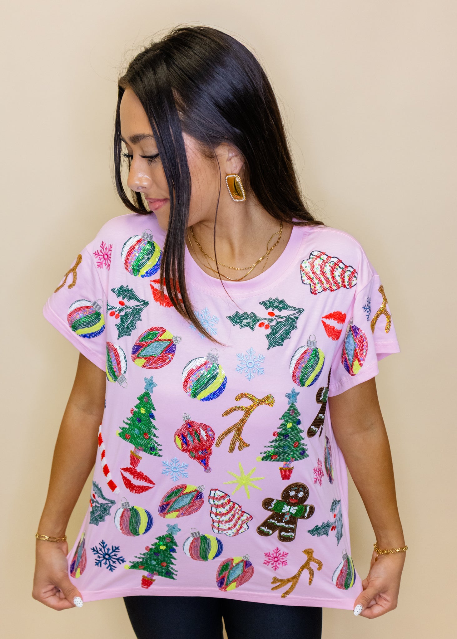 Light Pink Christmas Icons Tee