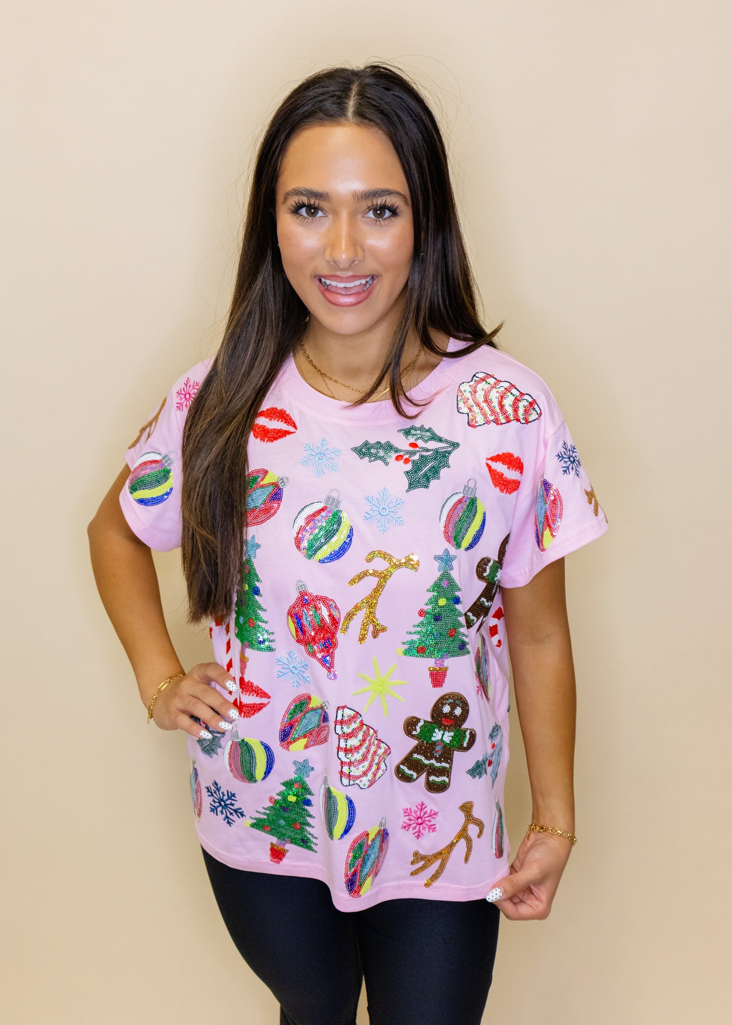 Light Pink Christmas Icons Tee