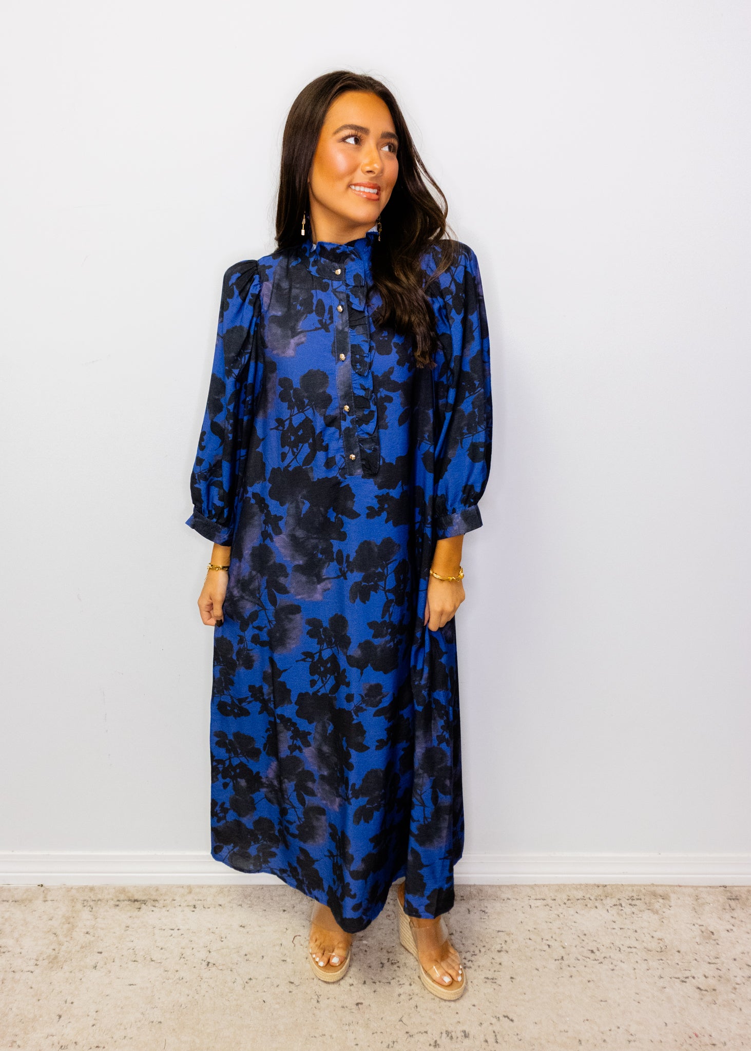 Midnight Blue Floral Maxi Dress