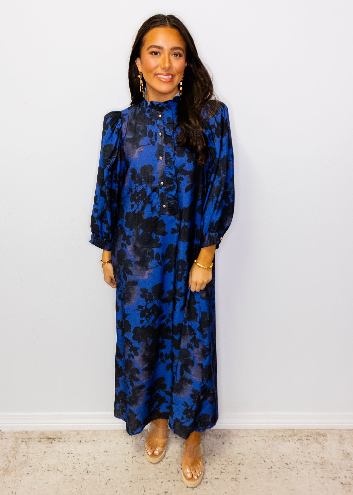 Midnight Blue Floral Maxi Dress