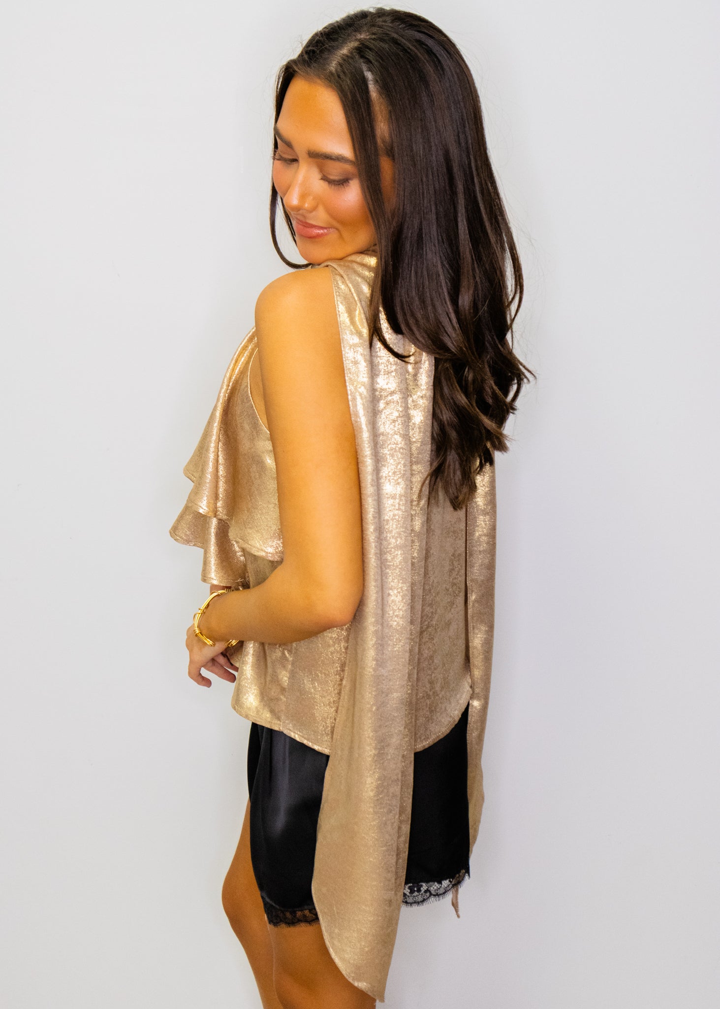 Metallic Gold Tie Top
