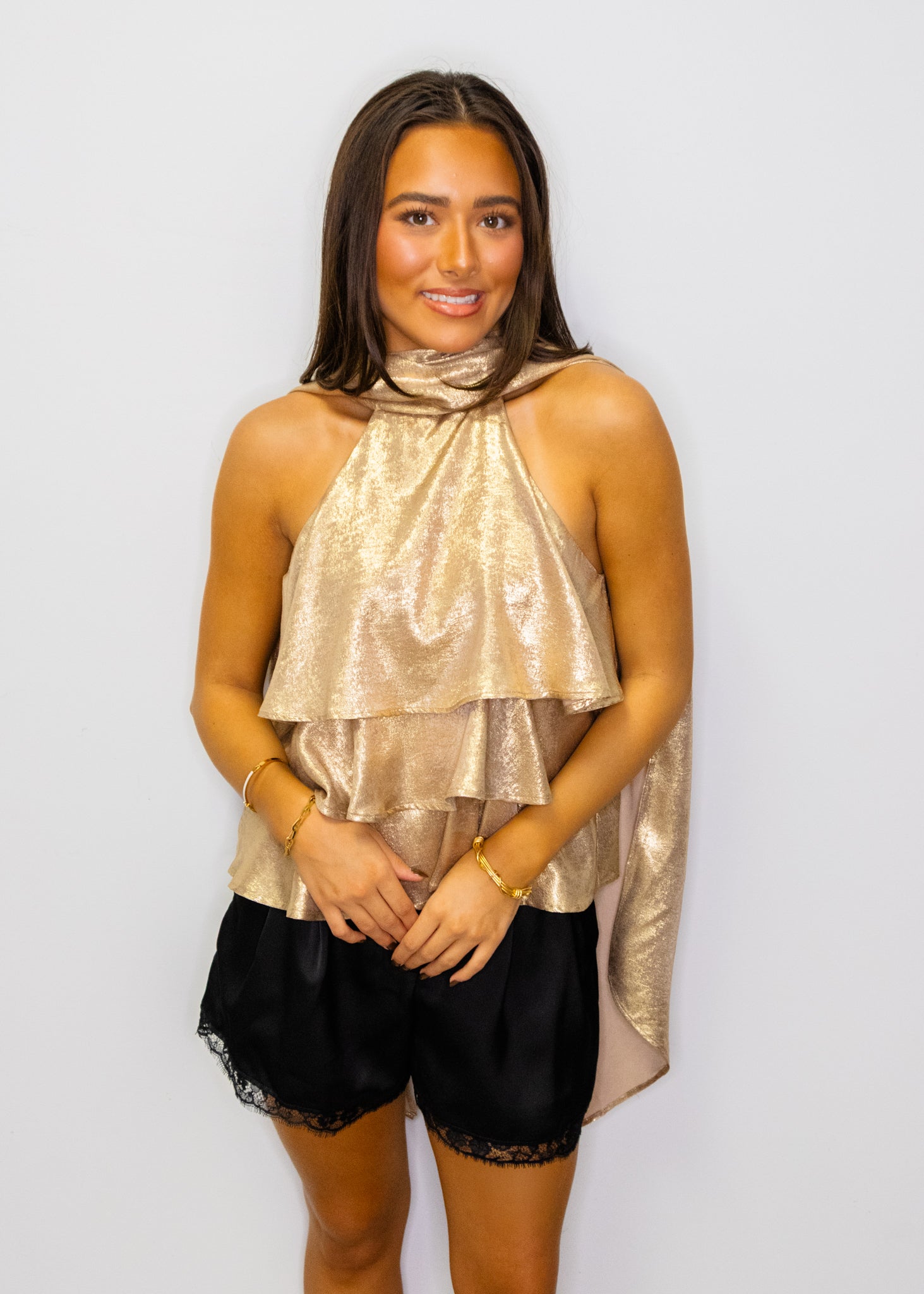 Metallic Gold Tie Top