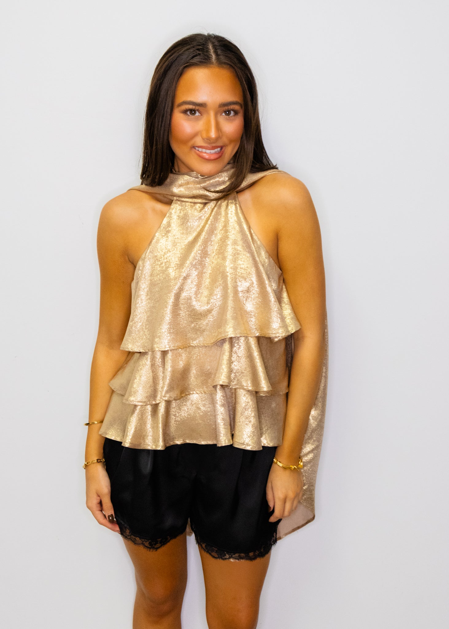Metallic Gold Tie Top