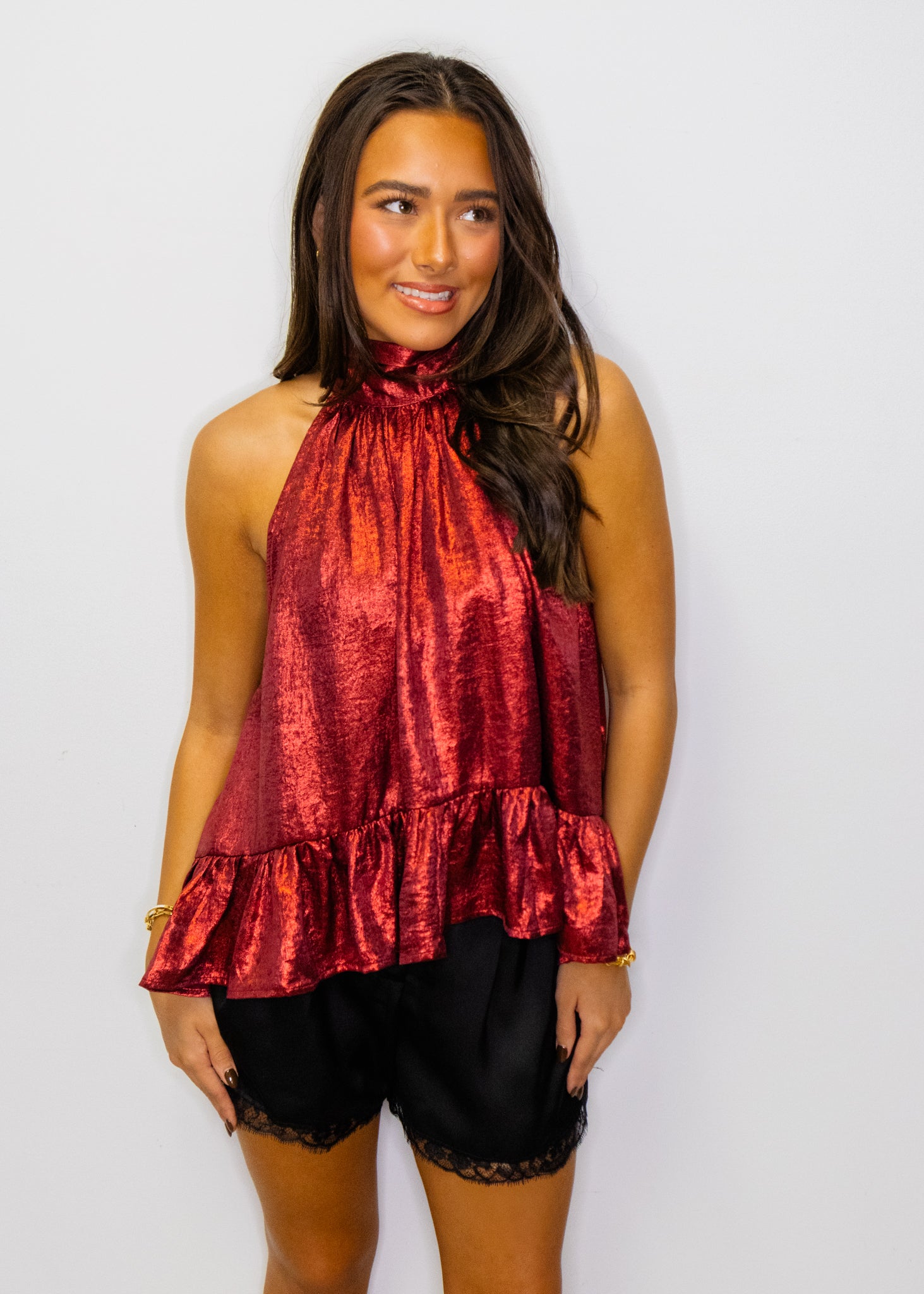 Metallic Red Halter Top