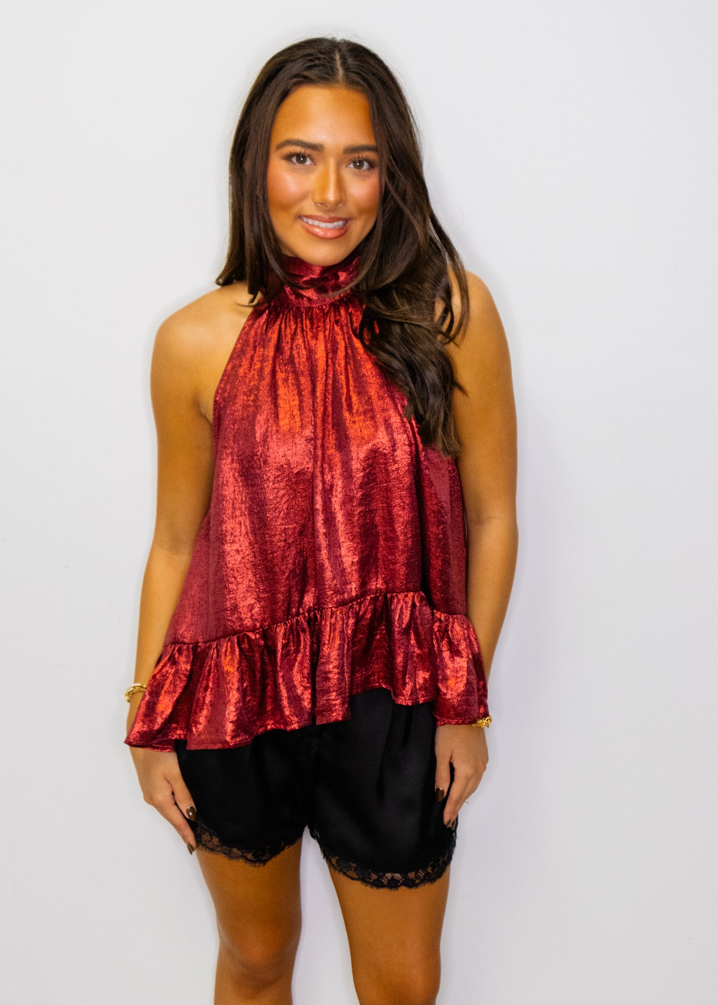 Metallic Red Halter Top
