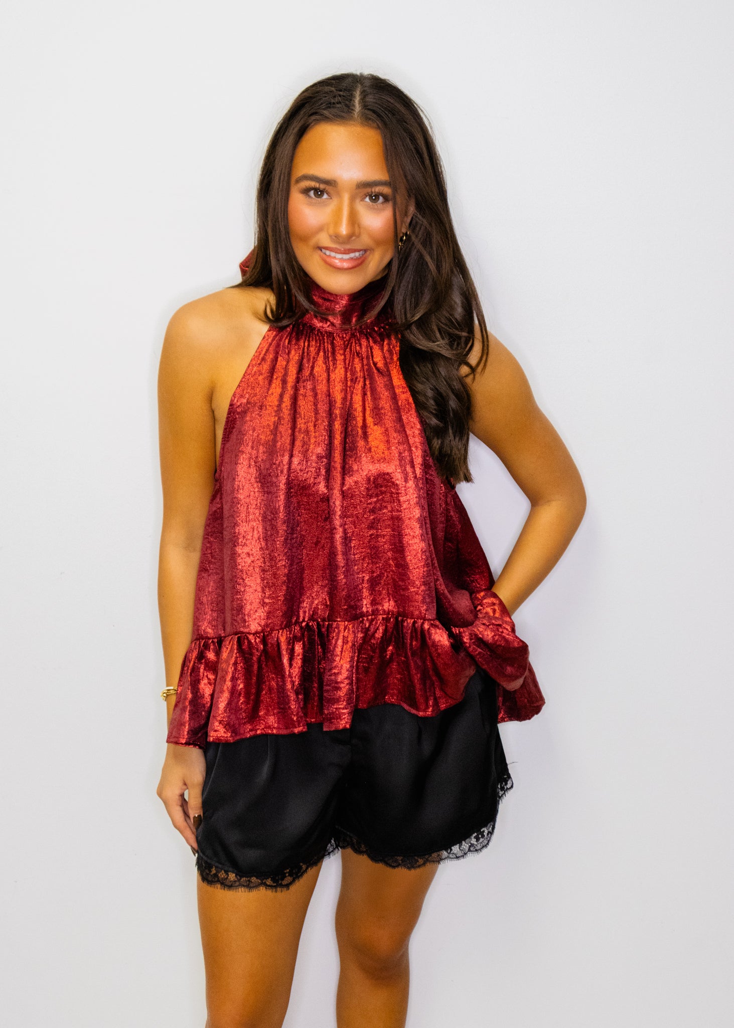 Metallic Red Halter Top