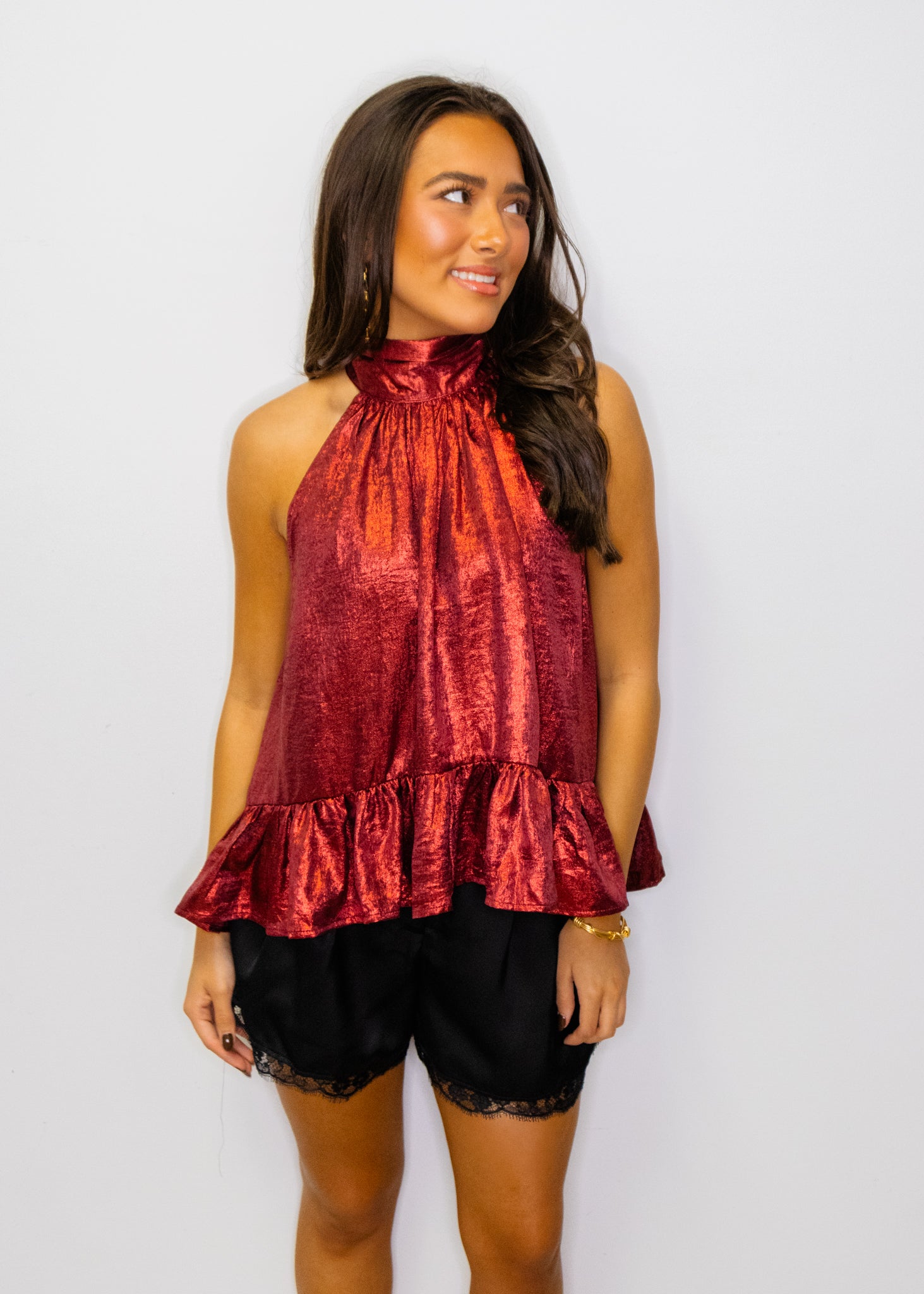 Metallic Red Halter Top