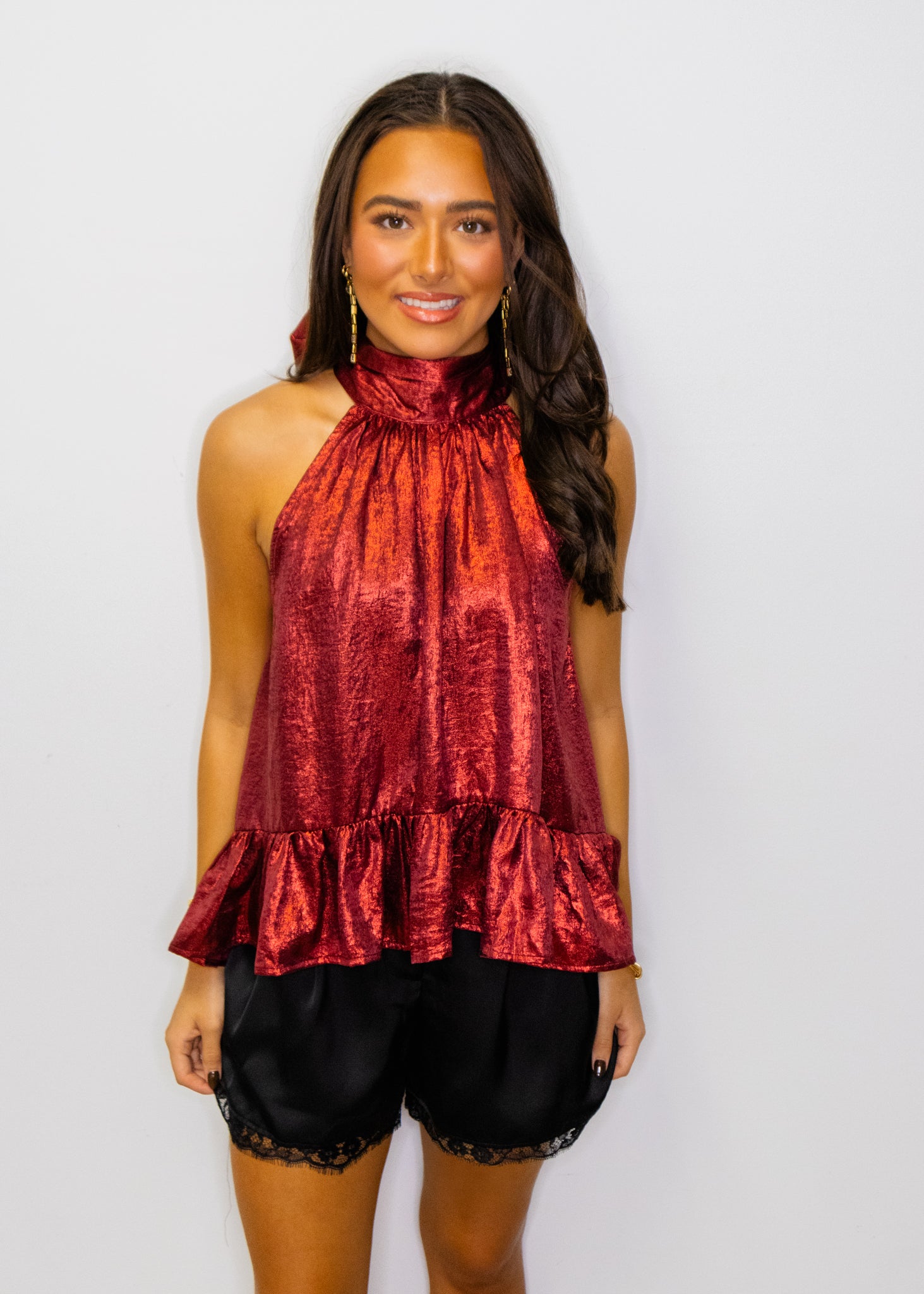 Metallic Red Halter Top