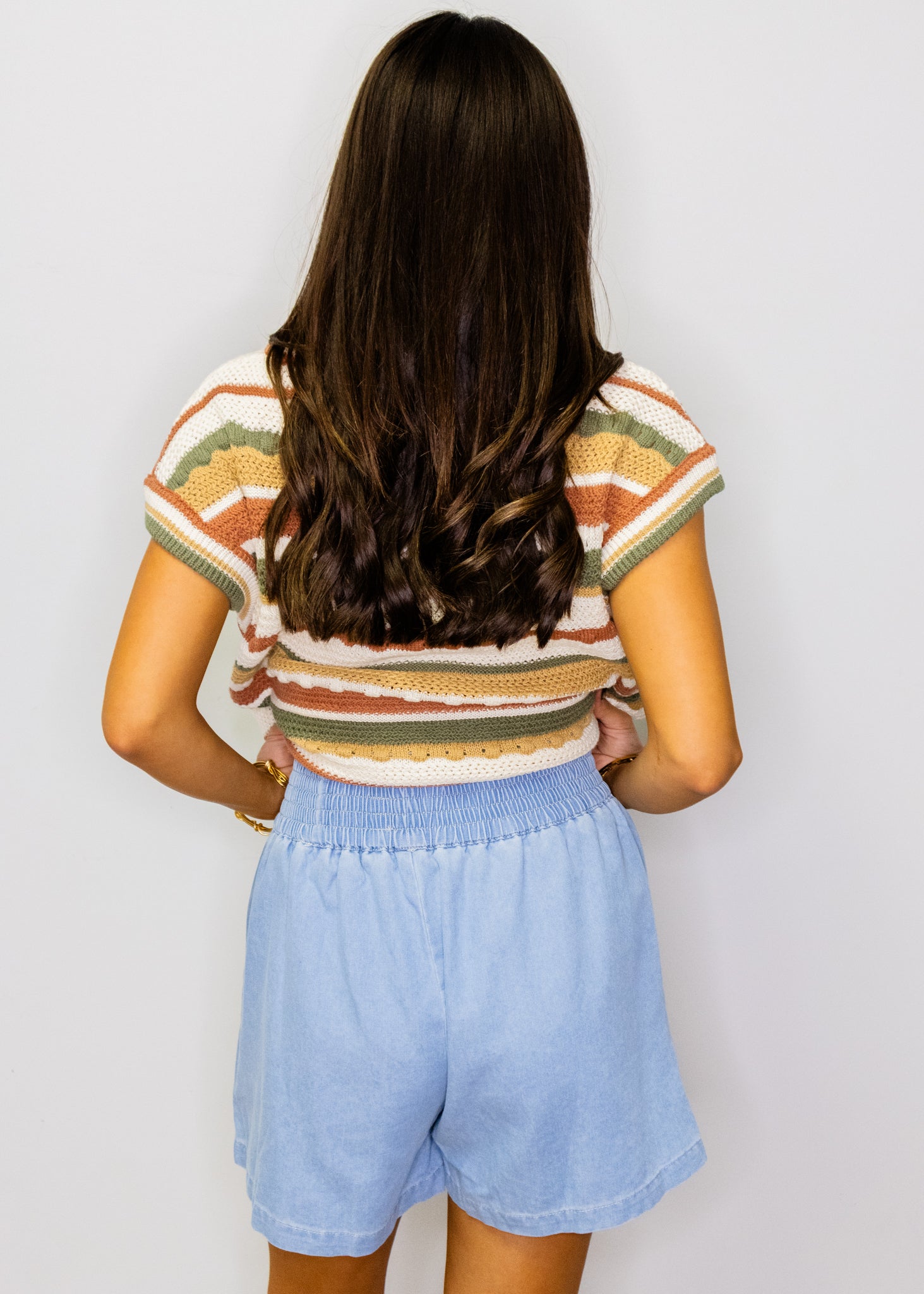 Denim Elastic Waist Washed Shorts