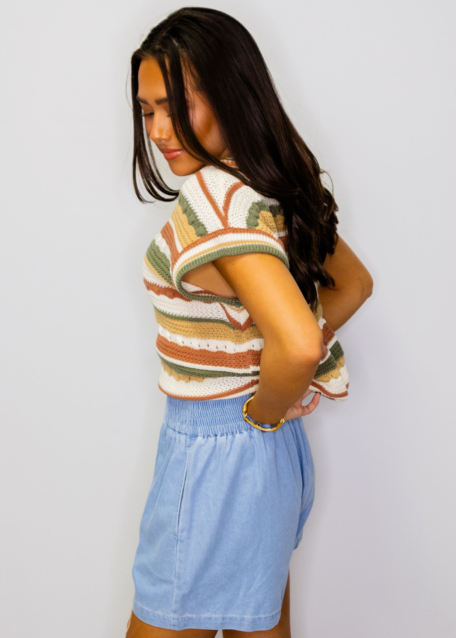 Denim Elastic Waist Washed Shorts