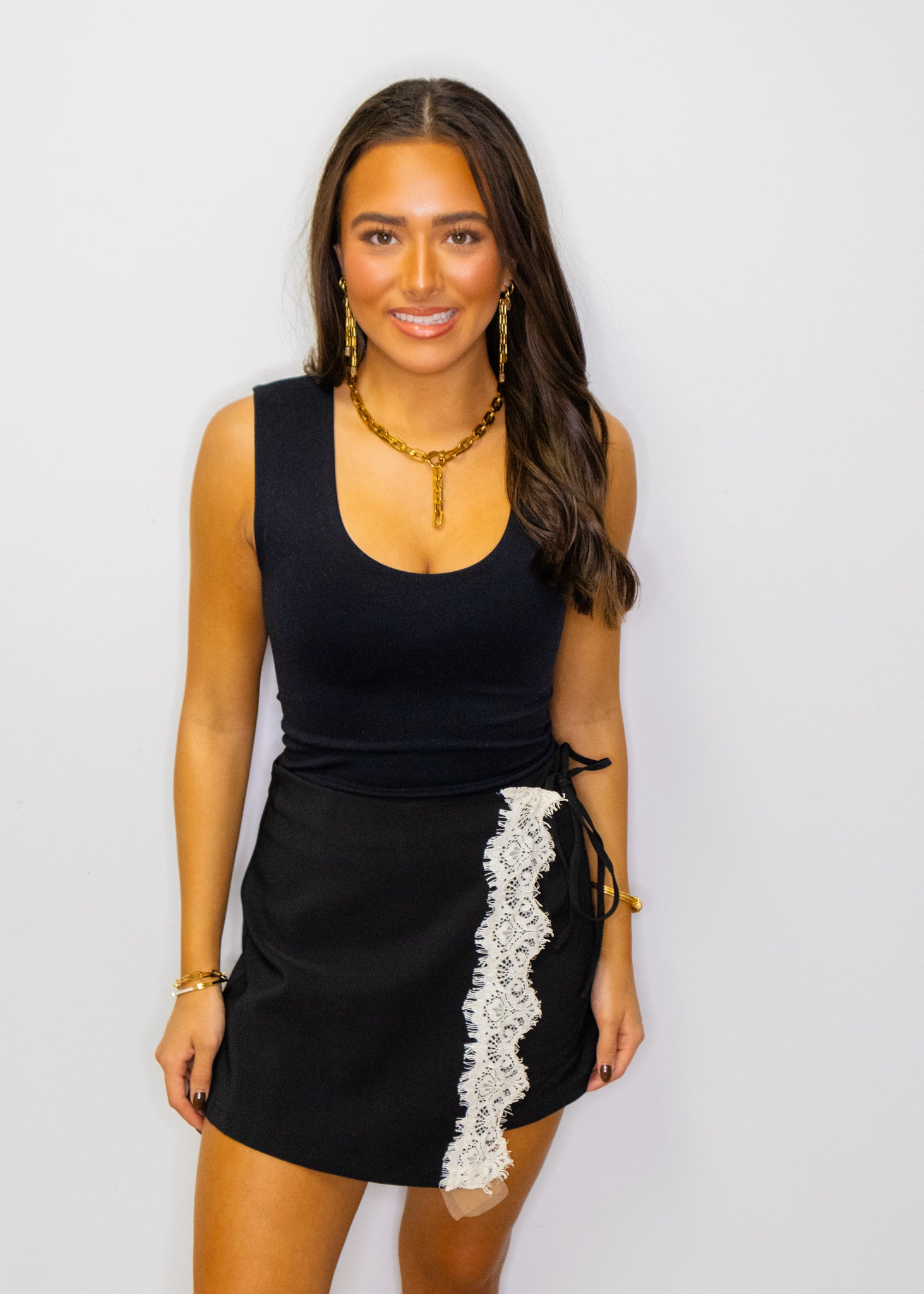 Black Lace Trim Wrap Skort