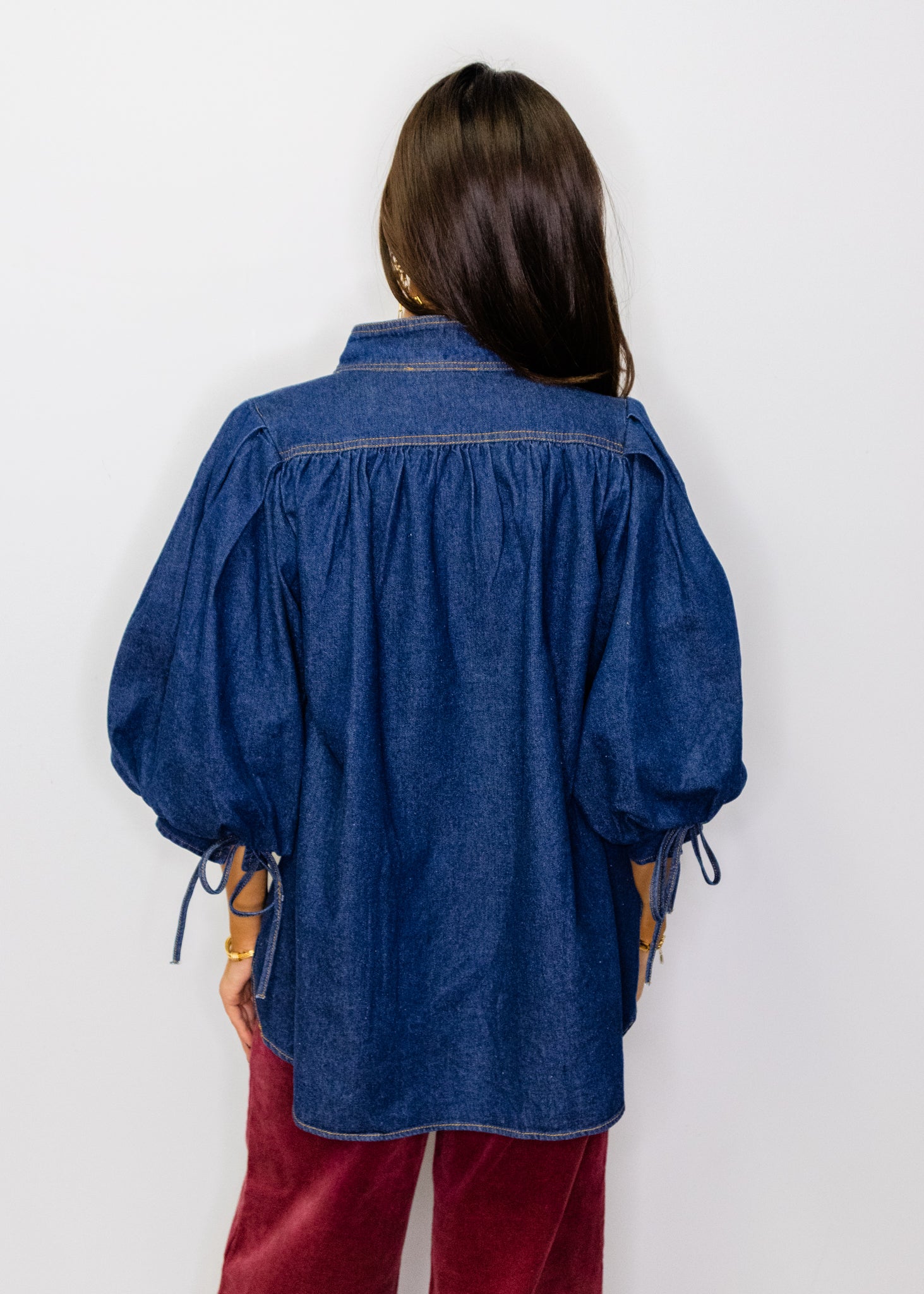 Denim Puff Sleeve Button Top