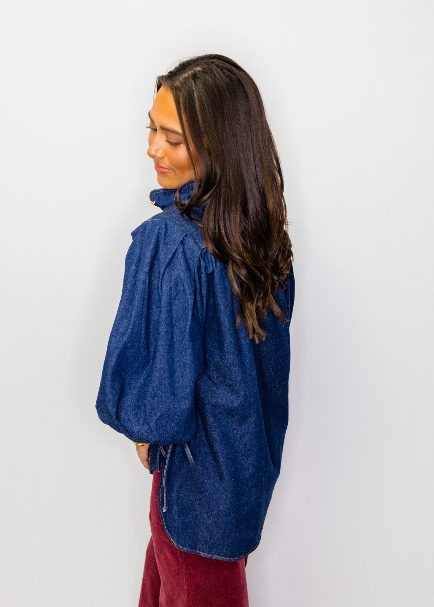 Denim Puff Sleeve Button Top