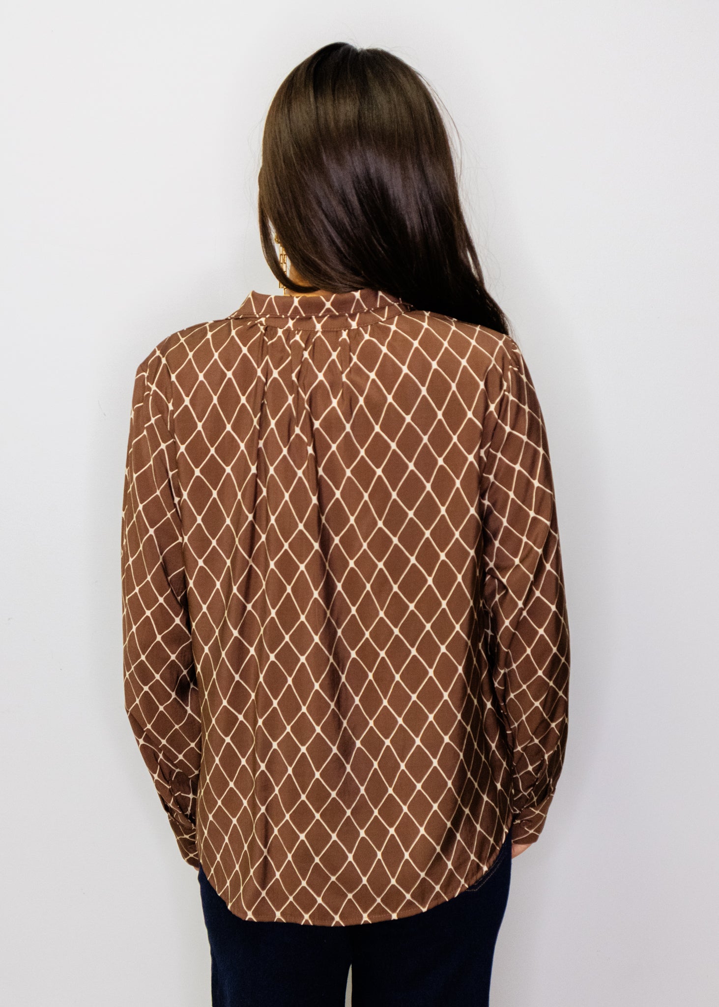 Brown Geometric Long Sleeve Top