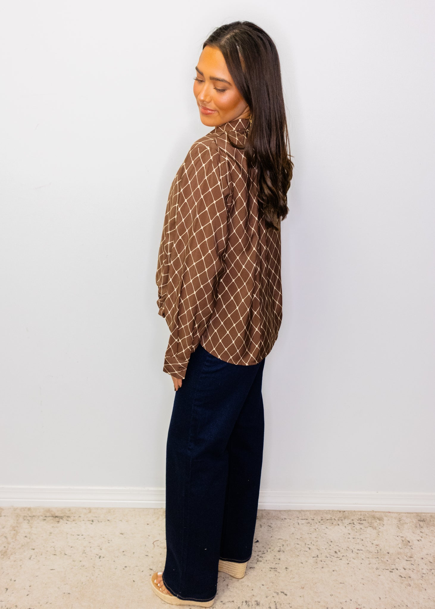Brown Geometric Long Sleeve Top