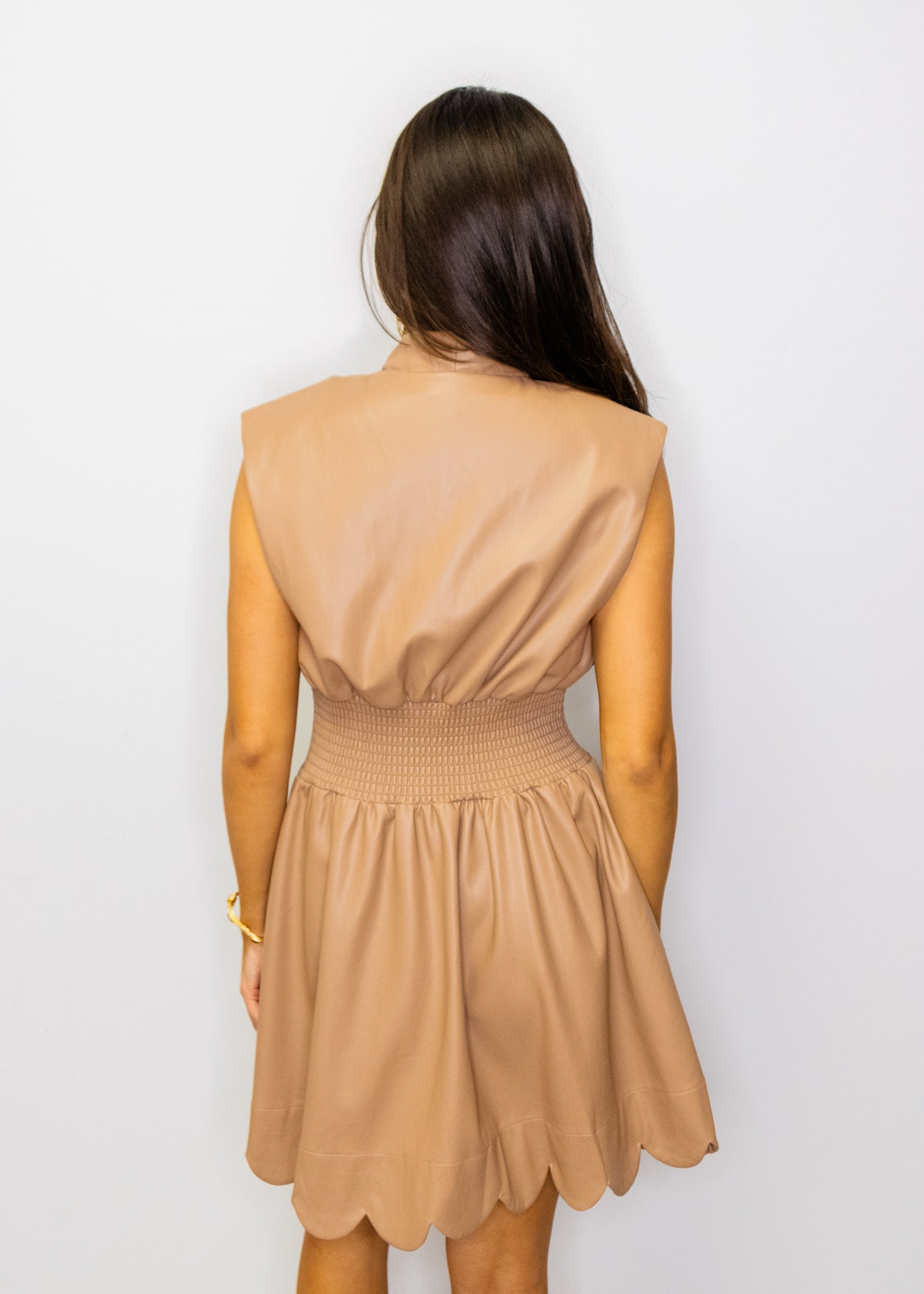 Latte Faux Leather Zipper Dress