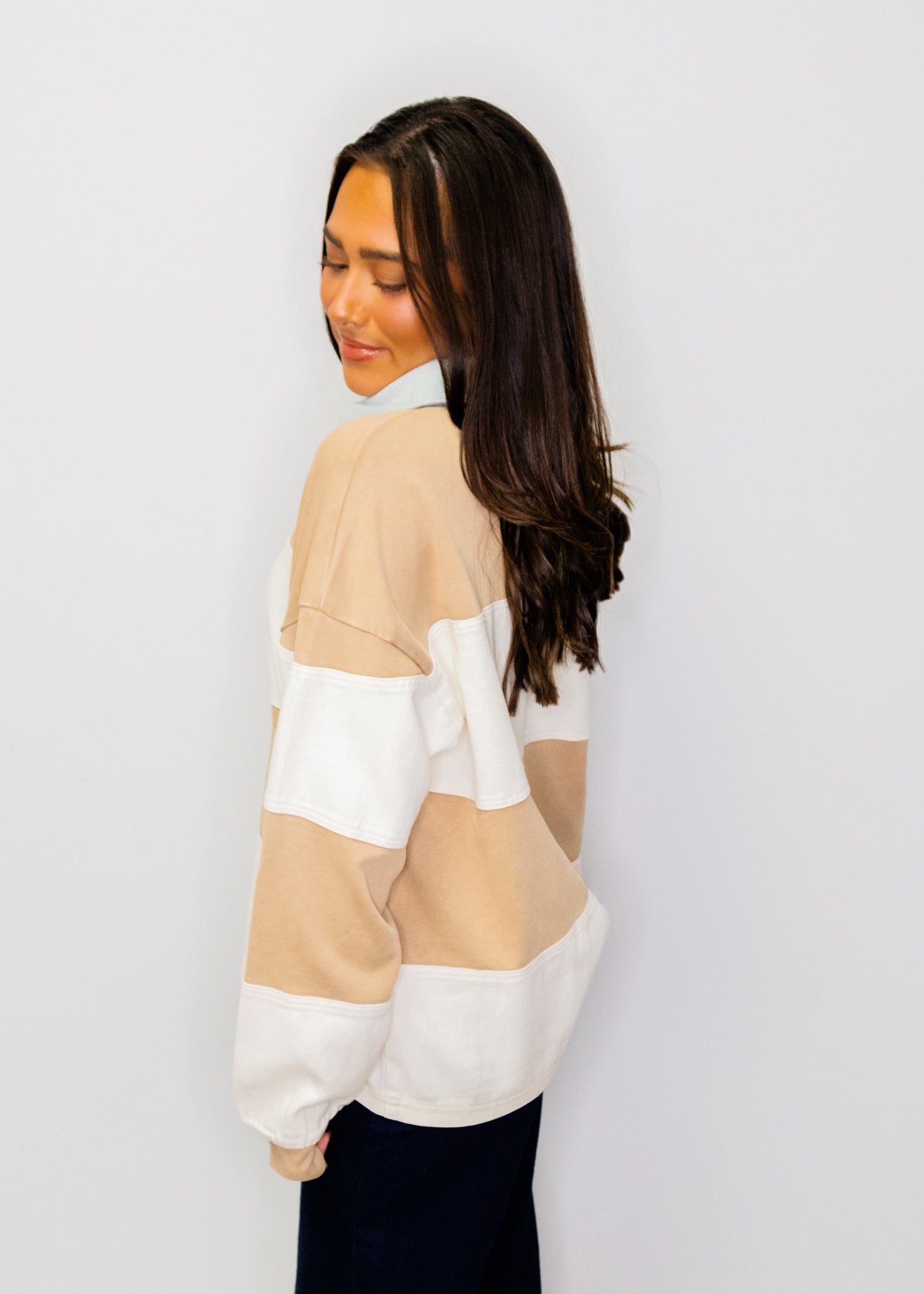 Latte Combo Stripe Rugby Top
