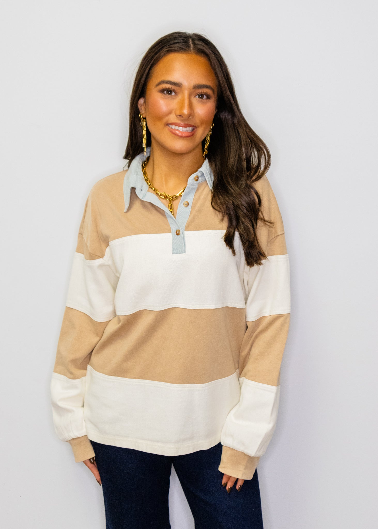 Latte Combo Stripe Rugby Top