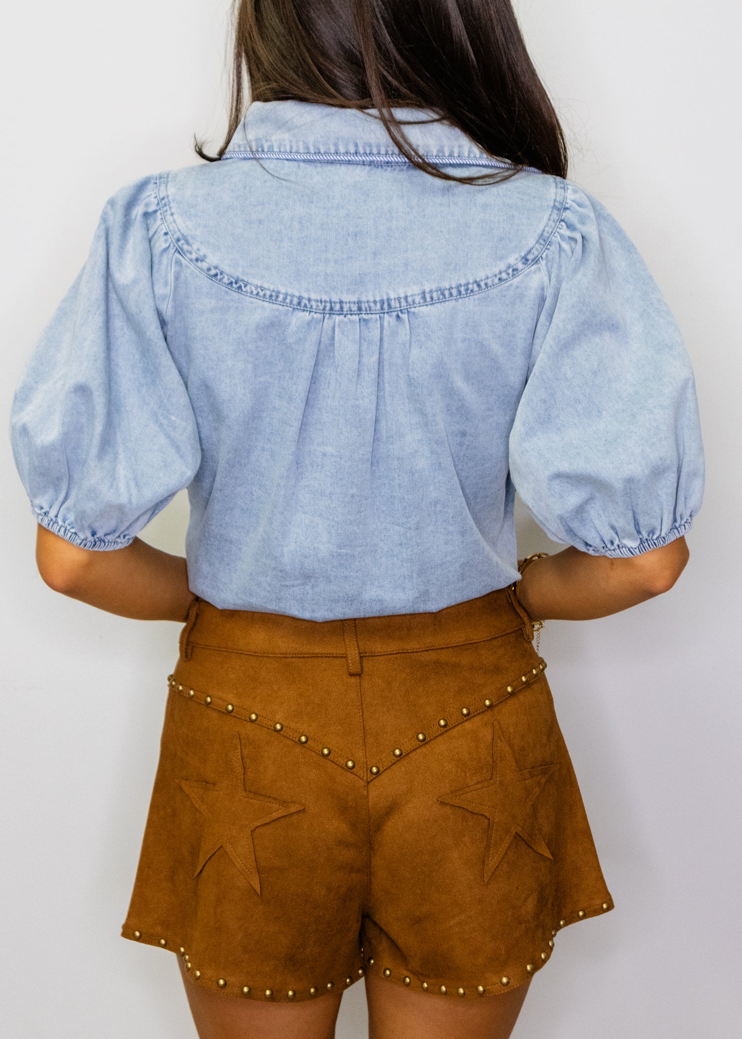 Brown Stud Detail Shorts