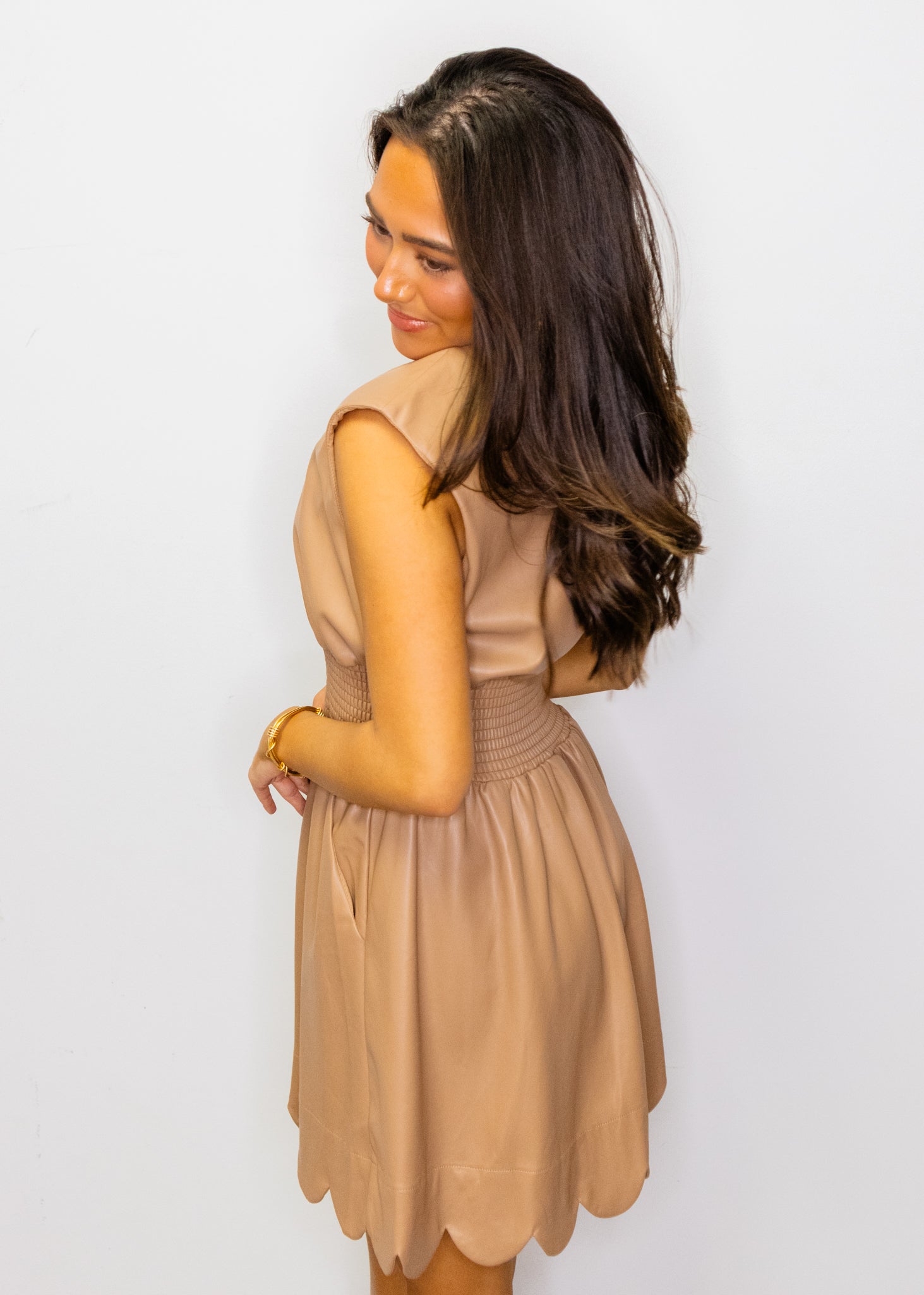 Latte Faux Leather Zipper Dress