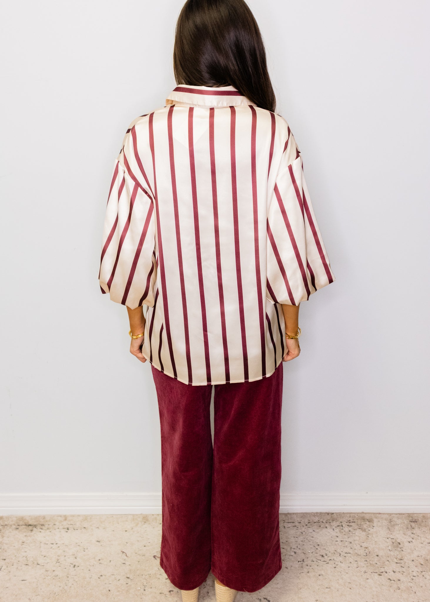 Burgundy Stripe Satin Blouse