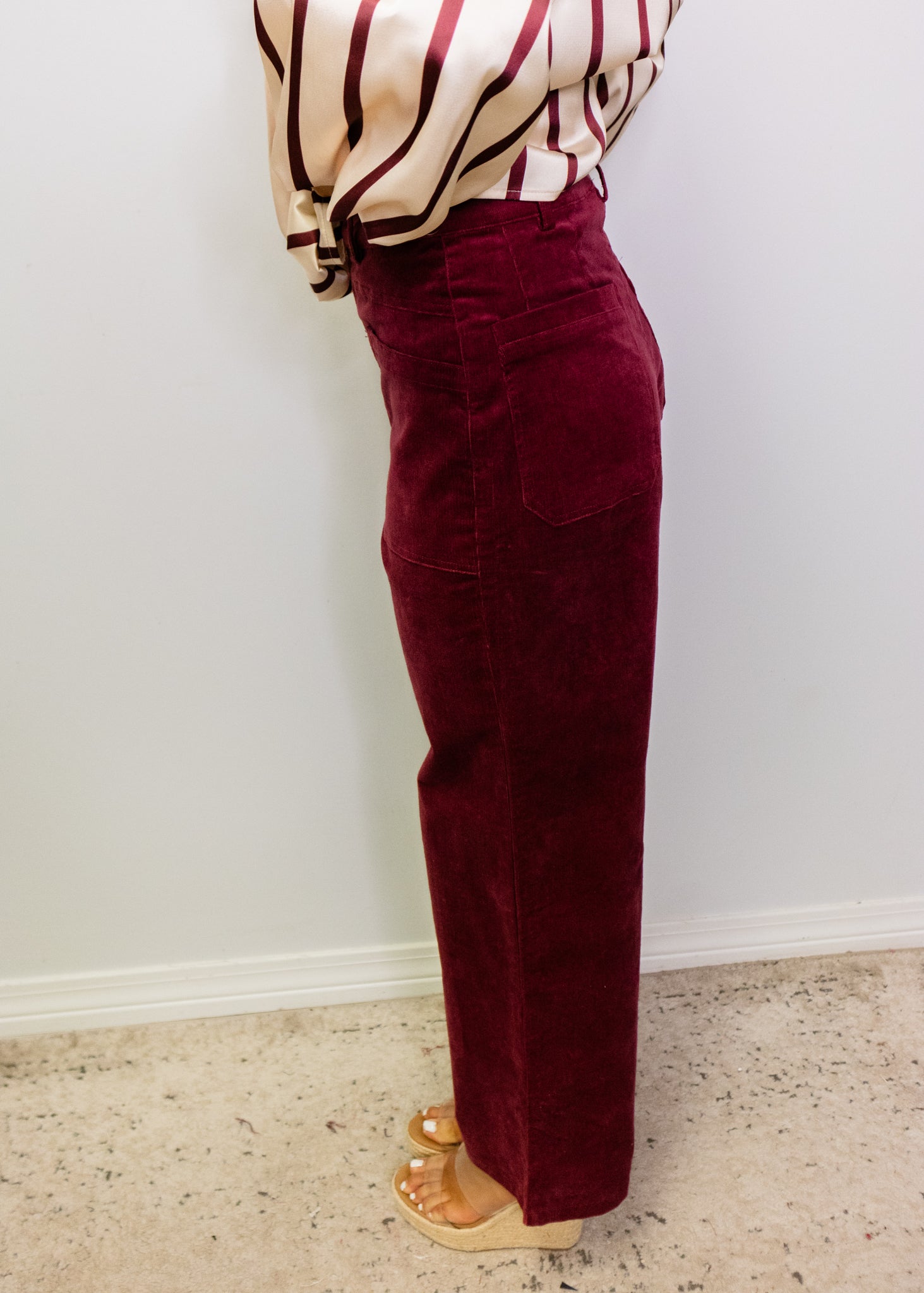 Berry Corduroy Wide Leg Pants