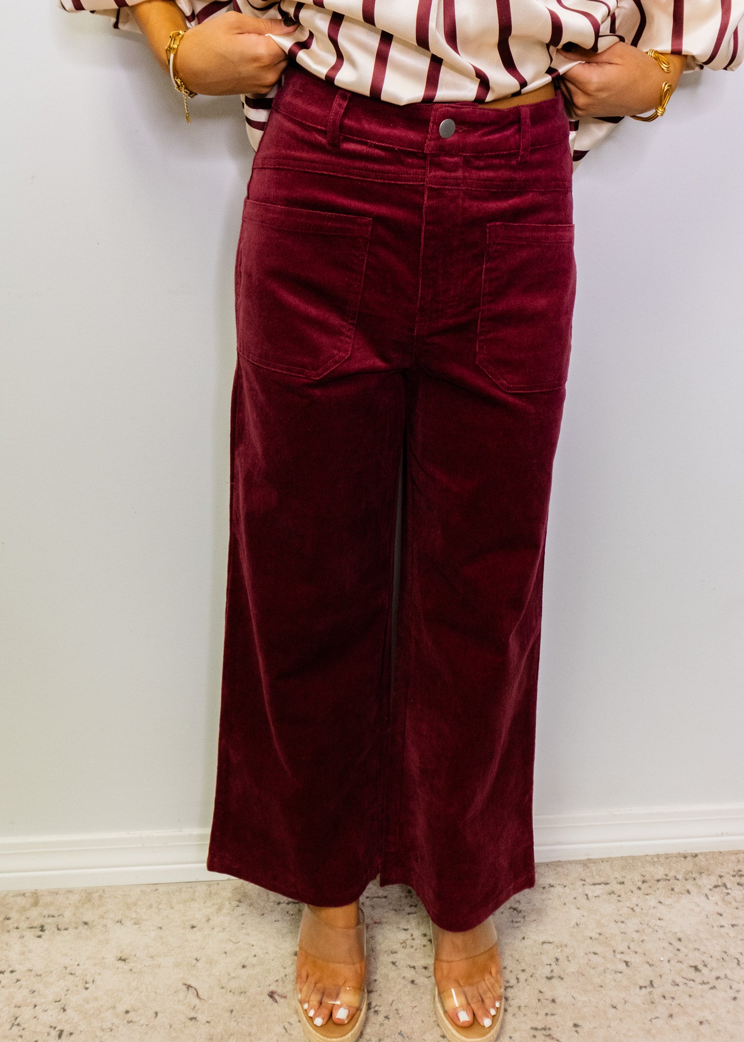 Berry Corduroy Wide Leg Pants