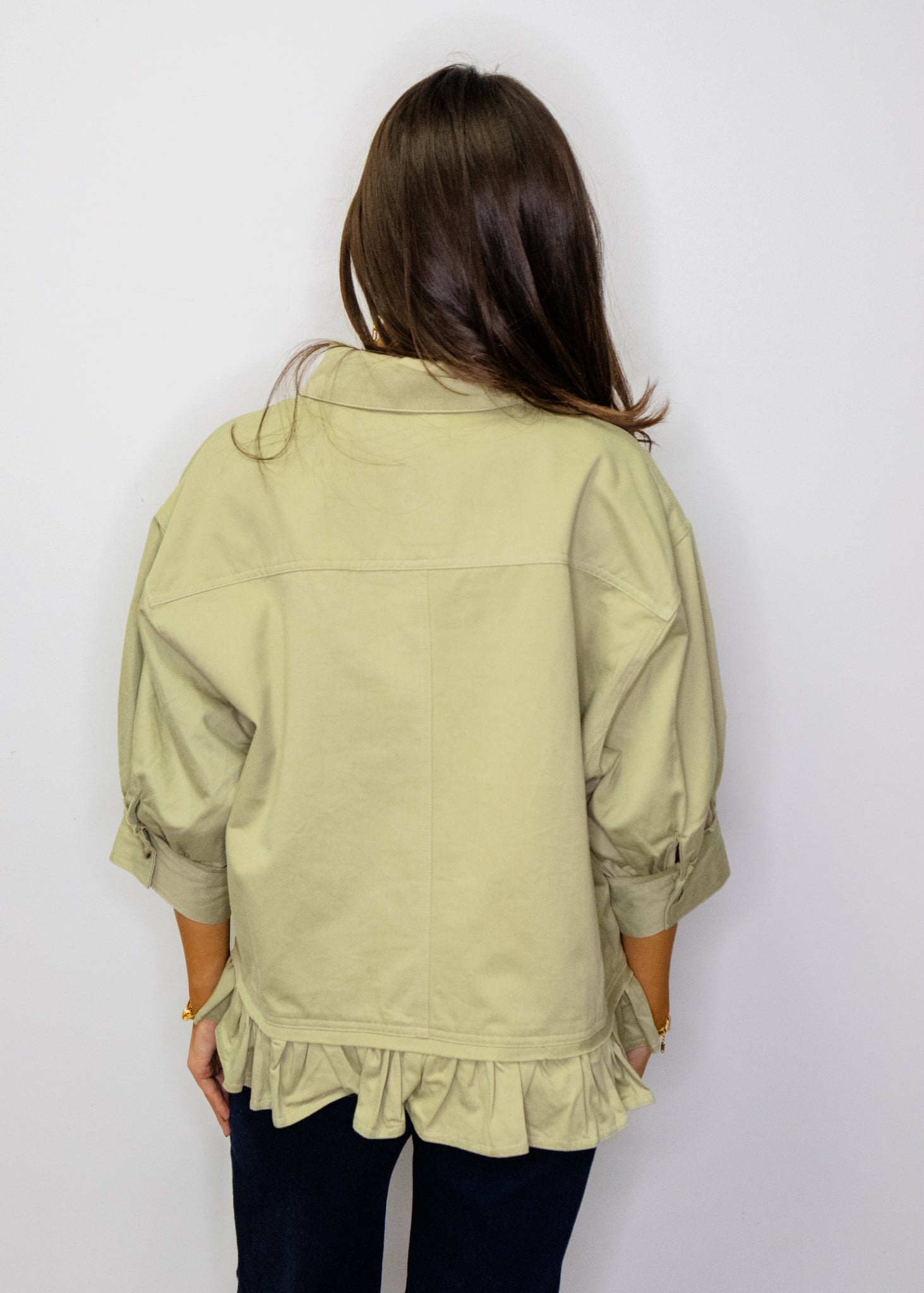 Olive Button Ruffle Detail Jacket
