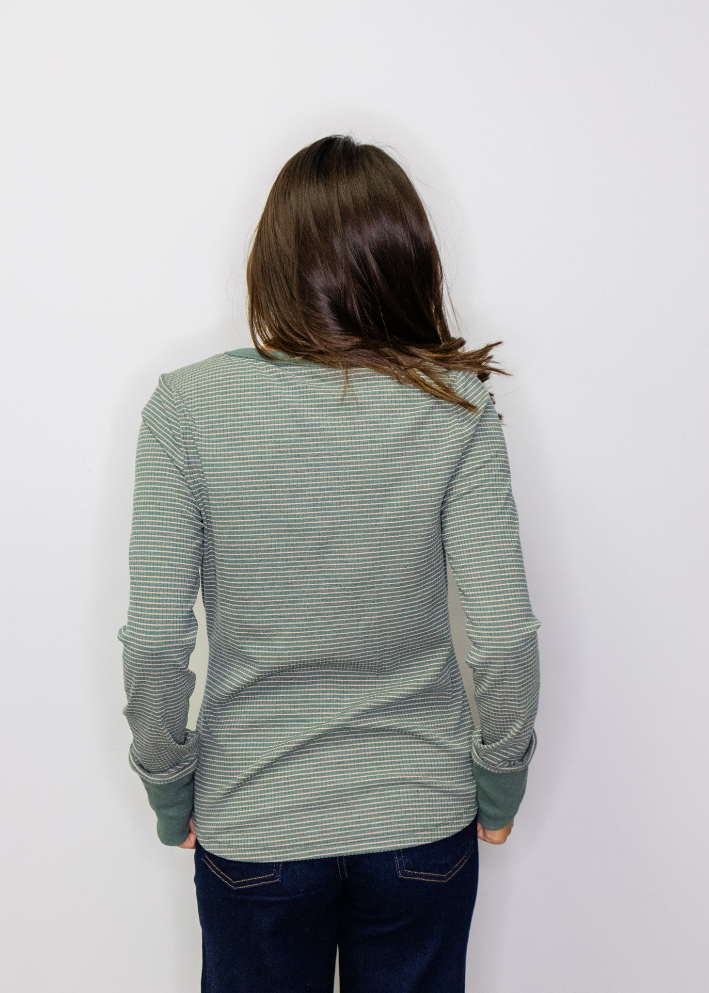Green Contrast Henley Top