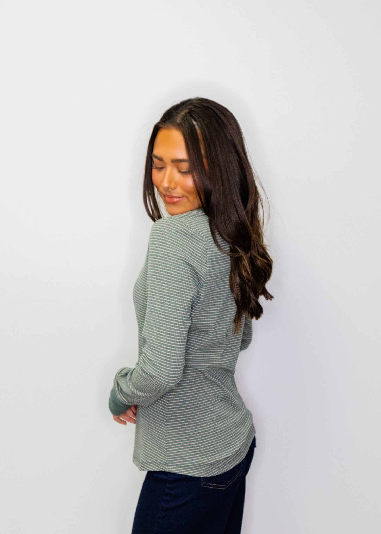 Green Contrast Henley Top