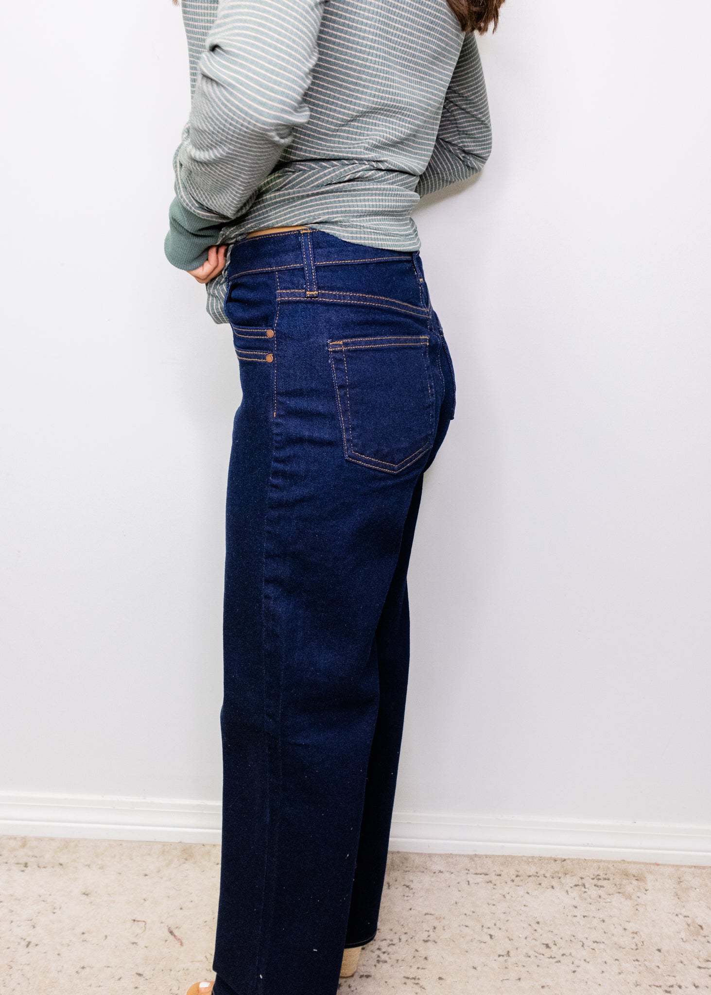 Super Dark Wash Double Pocket Wide Leg Jeans