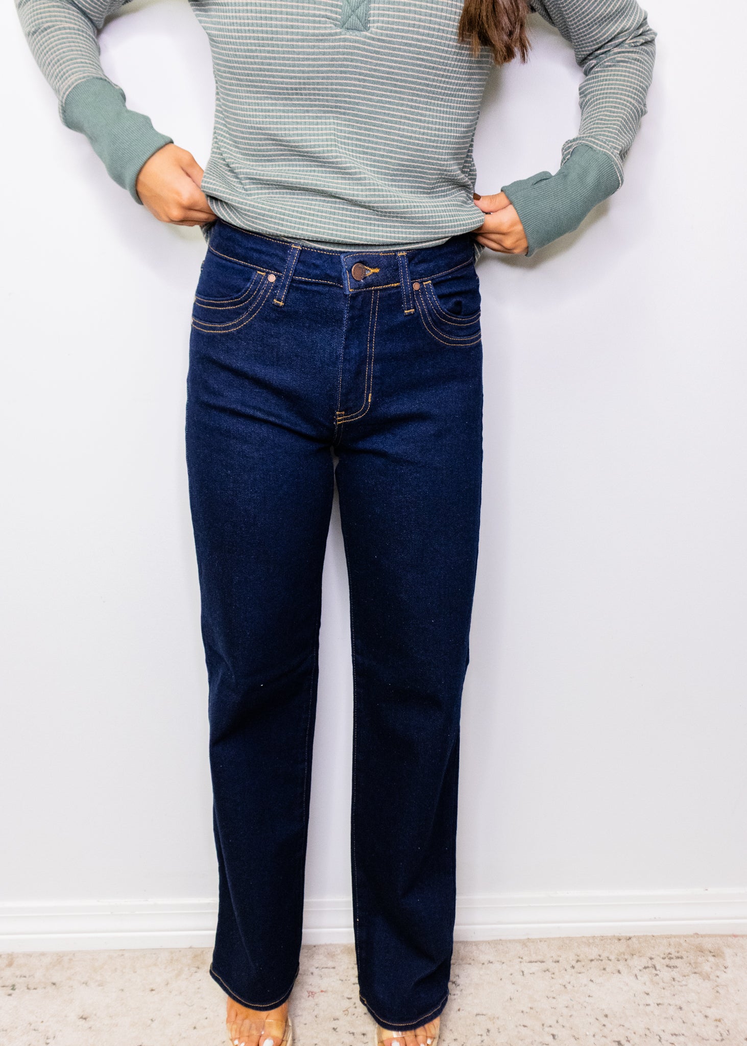 Super Dark Wash Double Pocket Wide Leg Jeans
