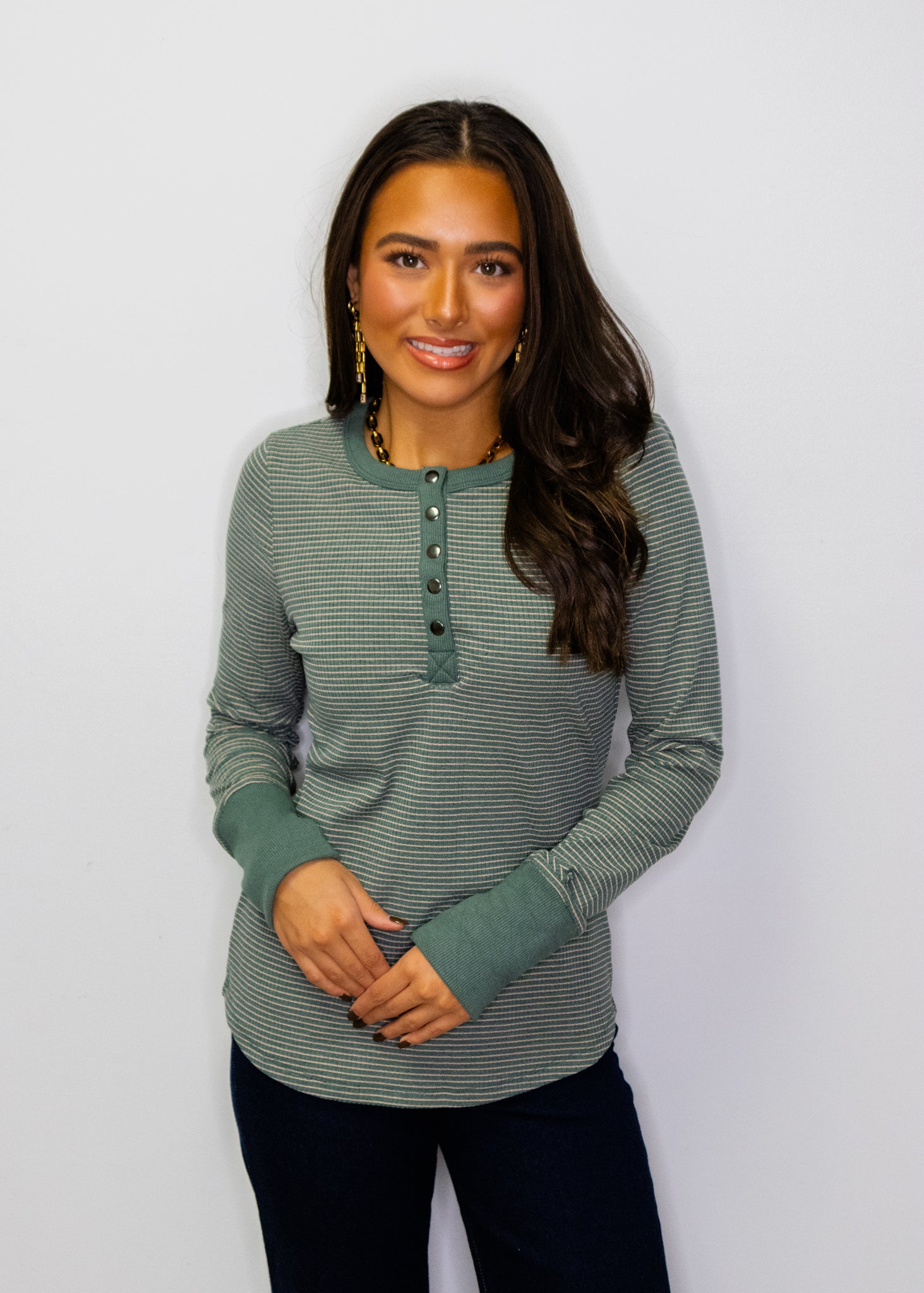 Green Contrast Henley Top