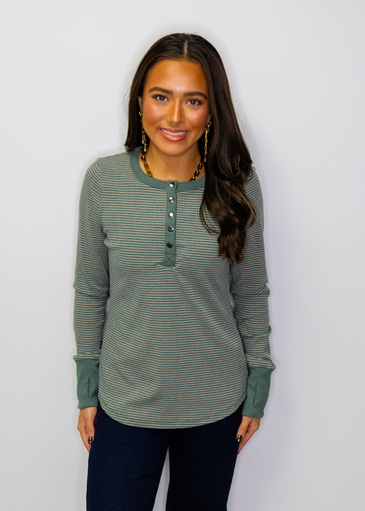 Green Contrast Henley Top