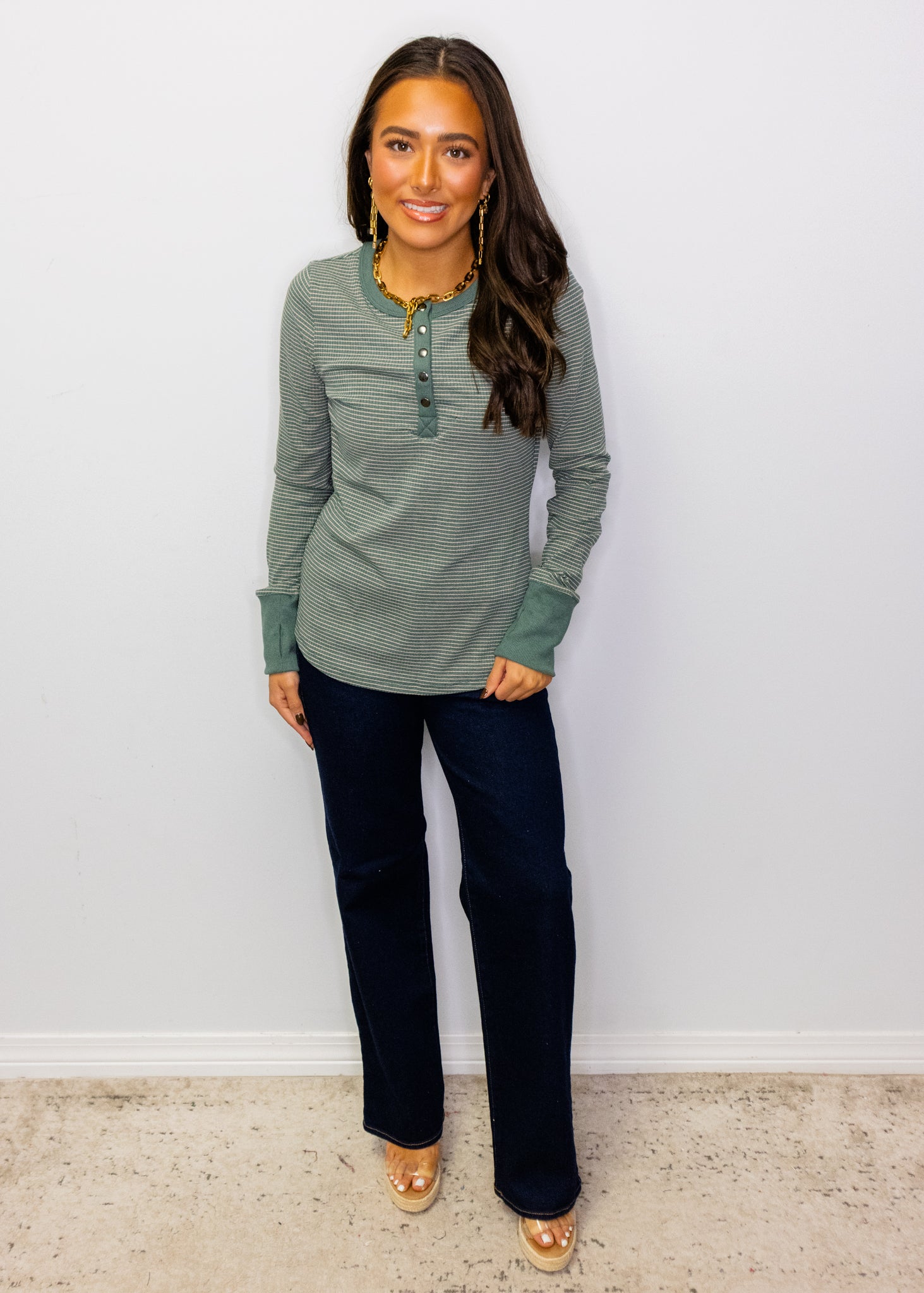 Green Contrast Henley Top