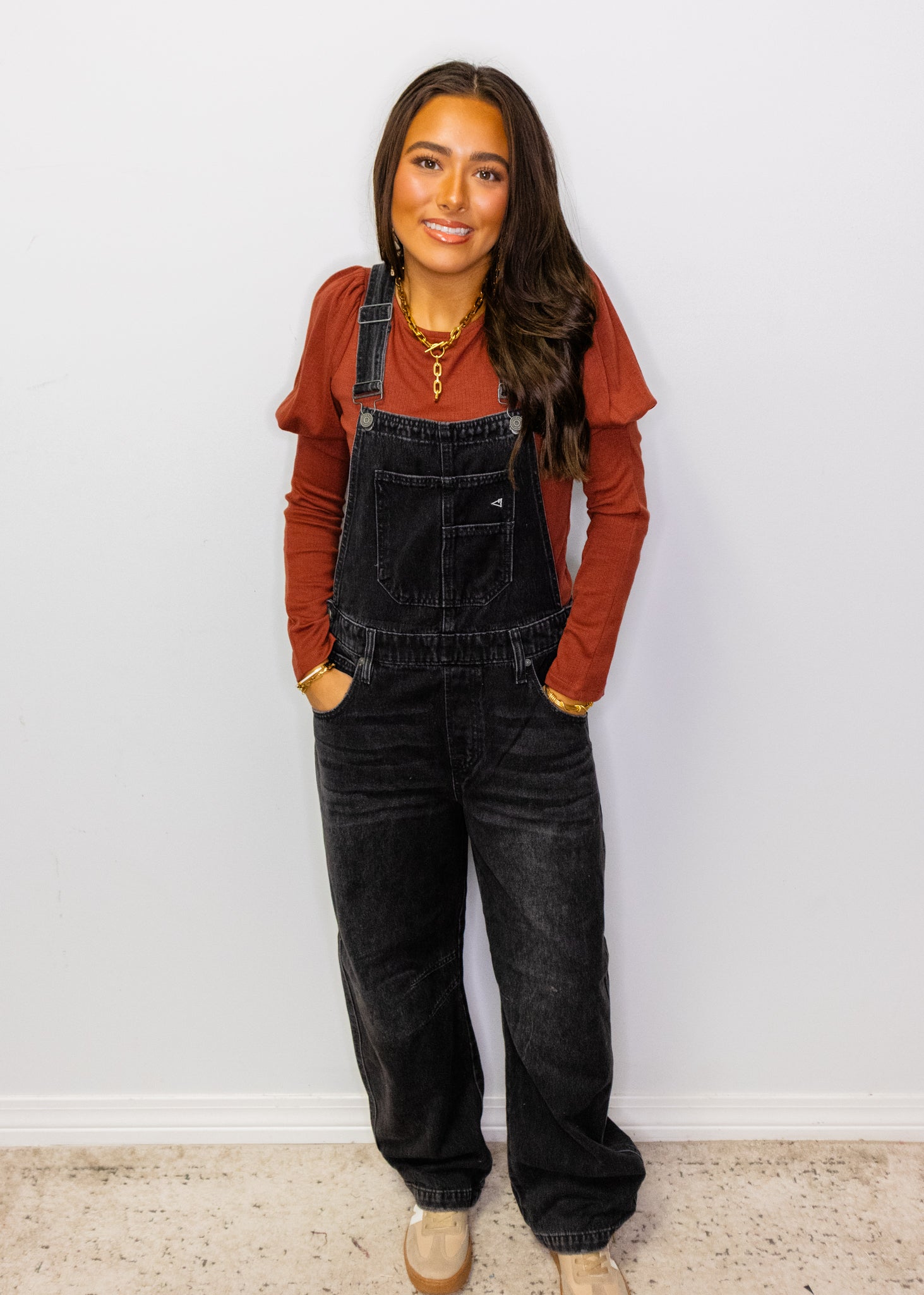 Brick Puff Long Sleeve Boat Neck Top