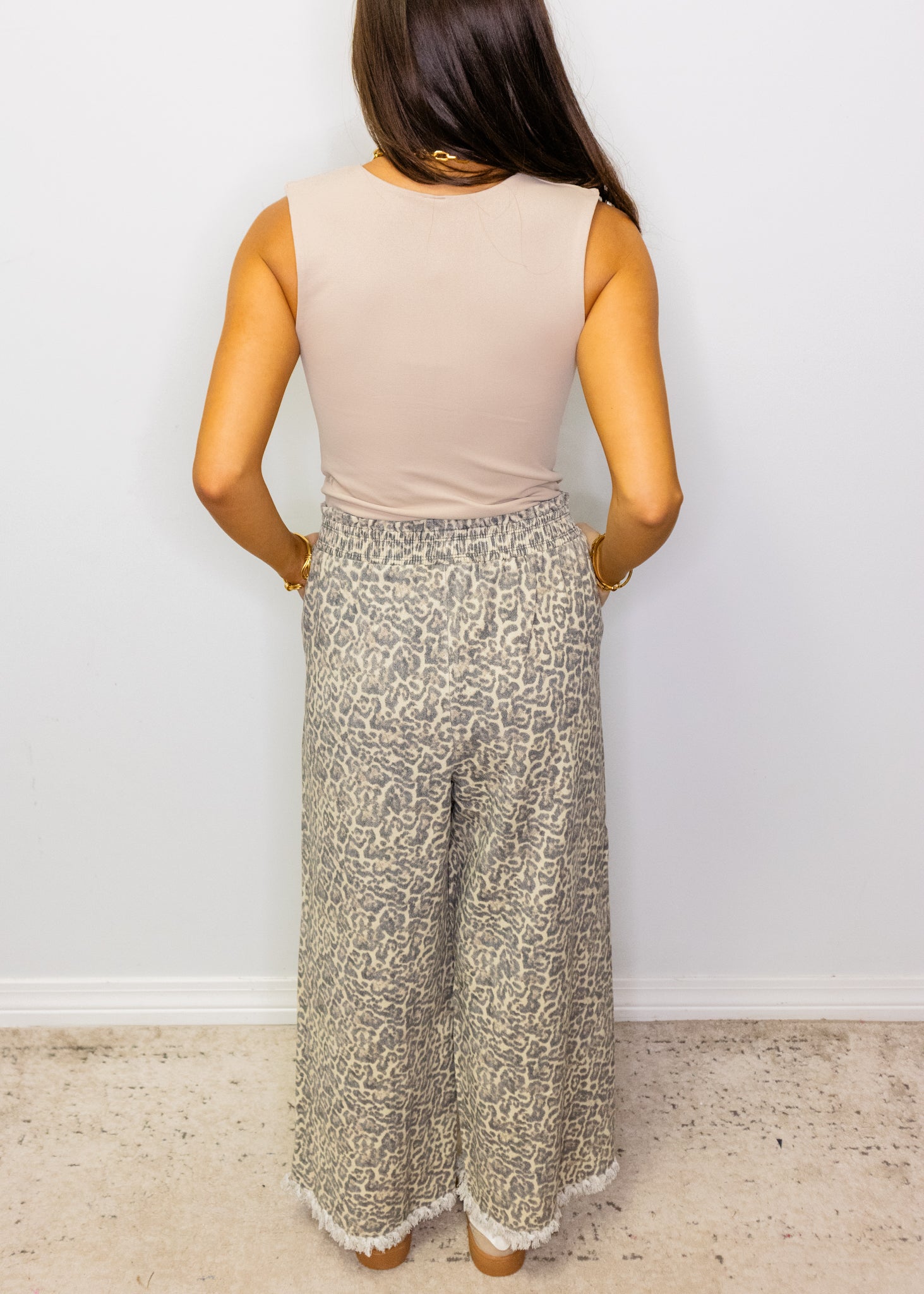 Leopard Drawstring Wide Leg Pants